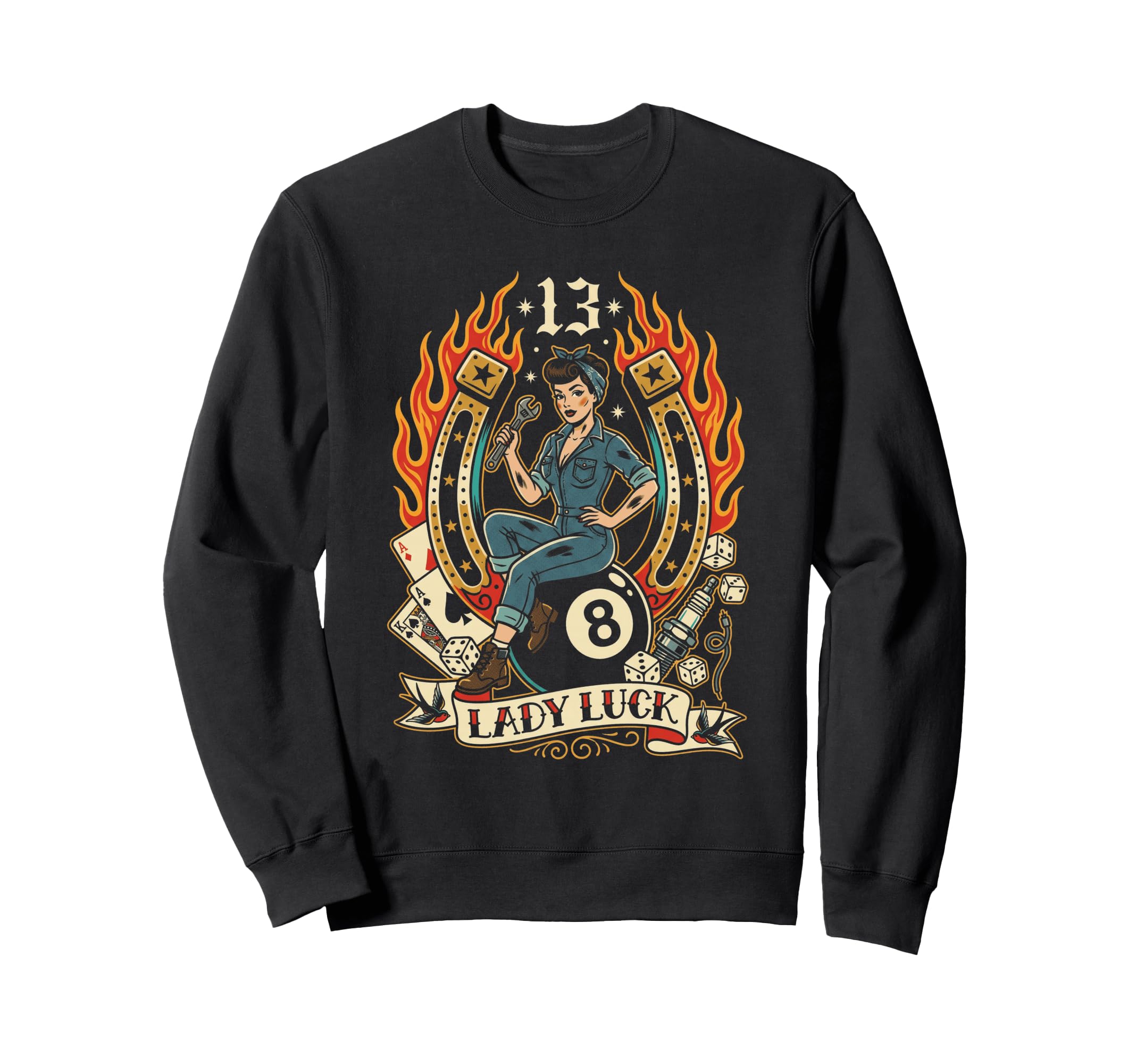 Pinup Mechanic Thirteenth Fortune Sweatshirt - Minimalist Print Men Women - T-Shirt, Sweatshirt, Hoodie