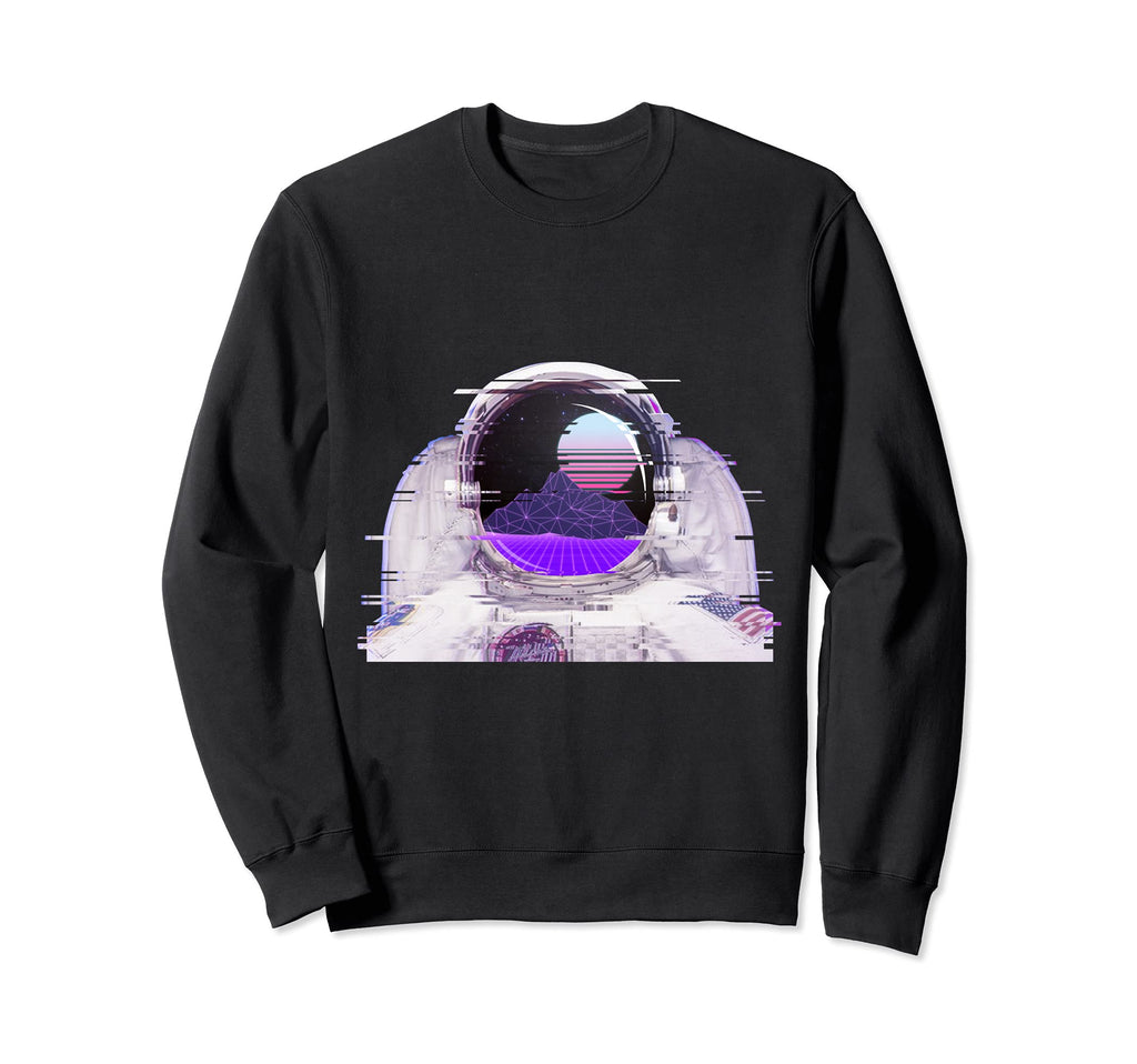 Astronaut Suit Helmet Glitch Art 80S Sweatshirt - Unique Graphic Unisex - T-Shirt, Sweatshirt, Hoodie