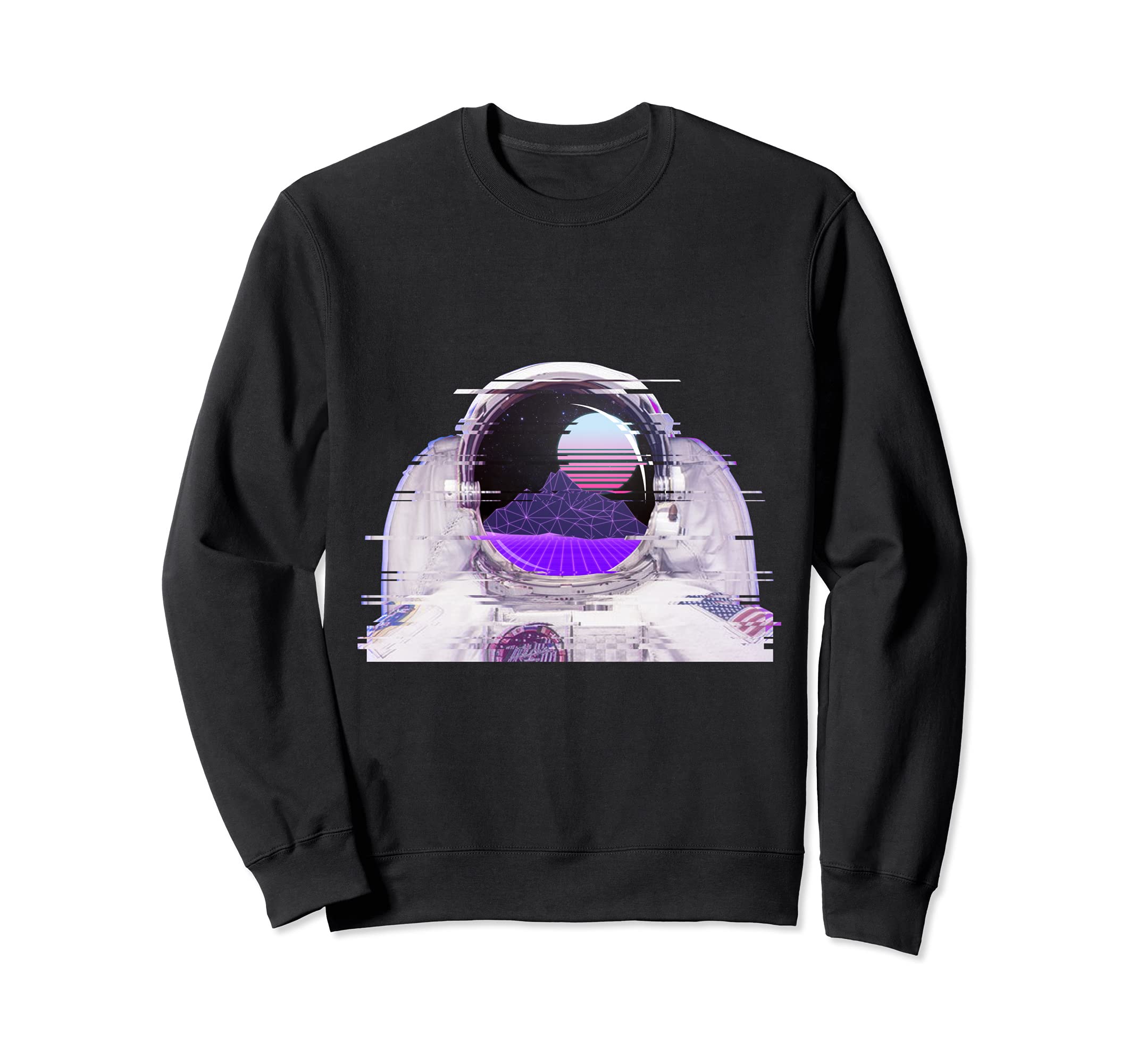 Astronaut Suit Helmet Glitch Art 80S Sweatshirt - Unique Graphic Unisex - T-Shirt, Sweatshirt, Hoodie