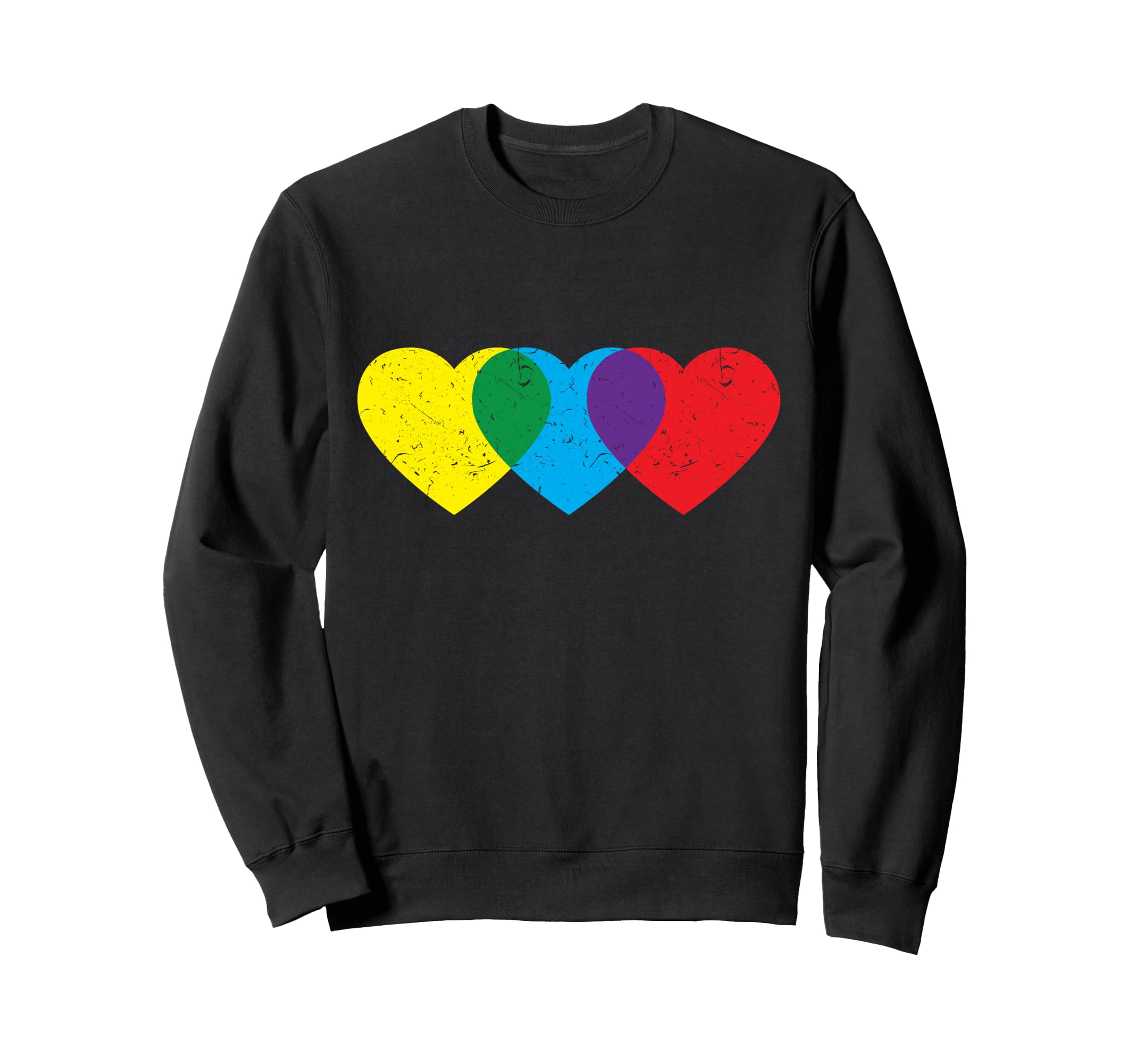 Distressed Hearts Primary Colors Sweatshirt - Streetwear Style for Adults - T-Shirt, Sweatshirt, Hoodie