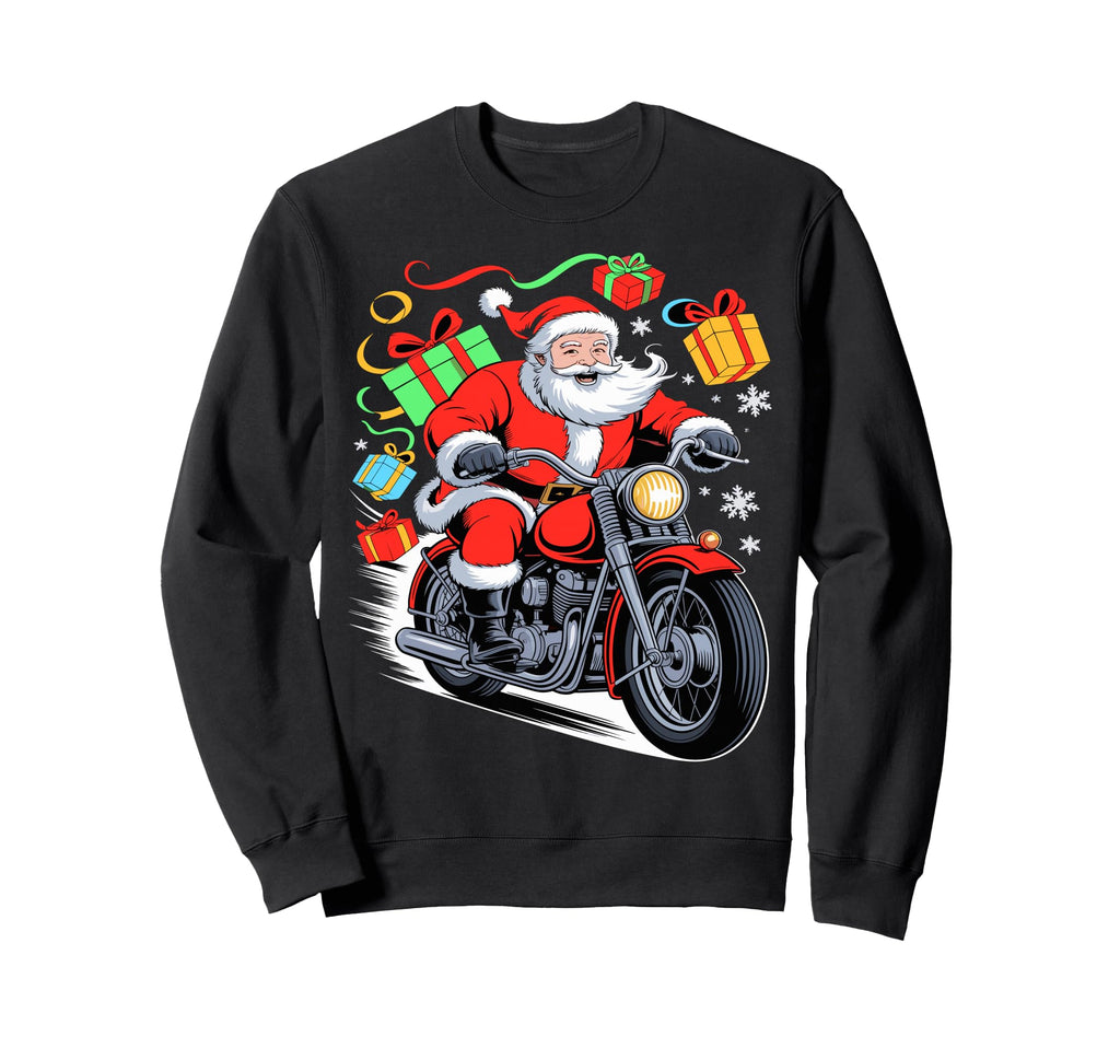Merry Santa Riding Motorcycle Sweatshirt - Trendy Graphic for Adults - T-Shirt, Sweatshirt, Hoodie