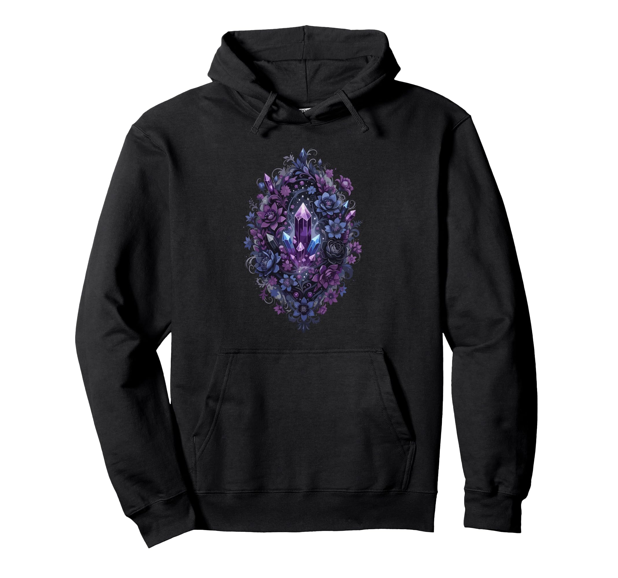 Purple Crystal Bouquet Mystic Floral Hoodie - Custom Art Print Unisex - T-Shirt, Sweatshirt, Hoodie