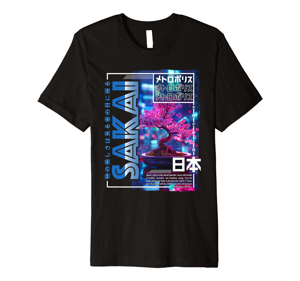 Sakai City 80S Synthwave Bonsai Japan T-Shirt - Trendy Graphic for Adults - T-Shirt, Sweatshirt, Hoodie