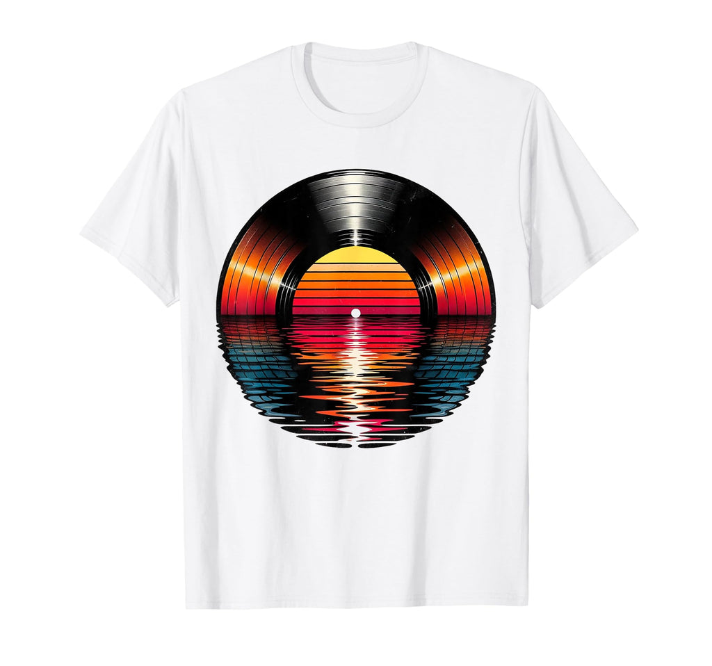 80S Vinyl Sunset Synthwave Musician Art T-Shirt - Unique Graphic Men Women - T-Shirt, Sweatshirt, Hoodie
