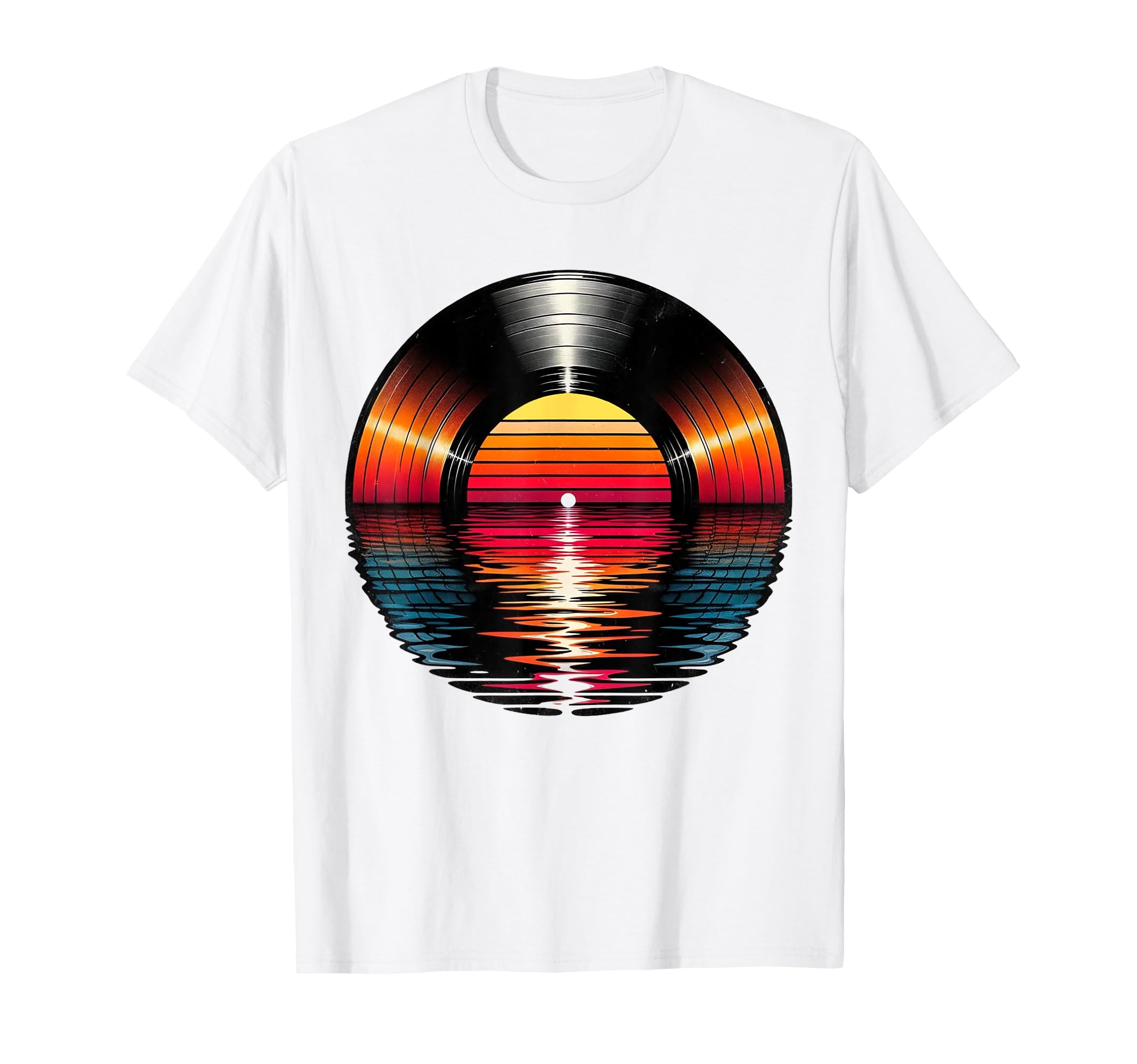 80S Vinyl Sunset Synthwave Musician Art T-Shirt - Unique Graphic Men Women - T-Shirt, Sweatshirt, Hoodie