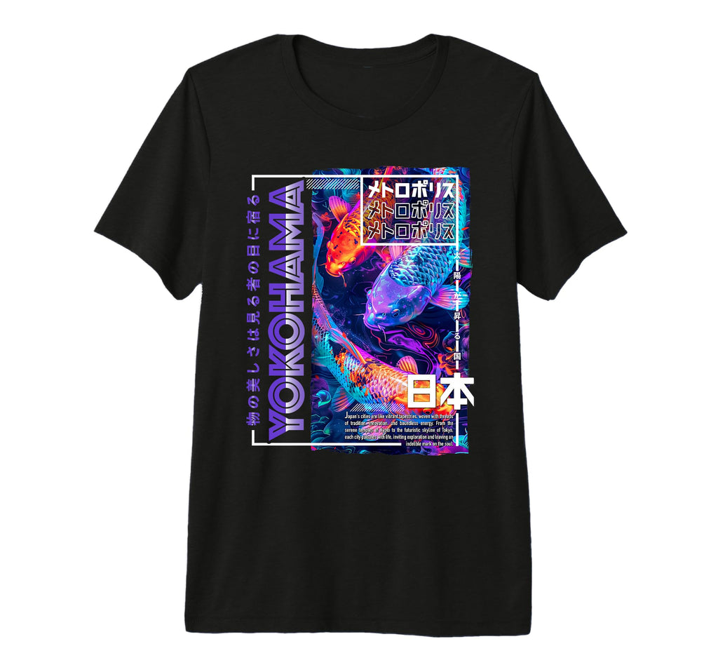 Yokohama City 80S Synthwave Koi Carp T-Shirt - Graphic Print for Adults - T-Shirt, Sweatshirt, Hoodie