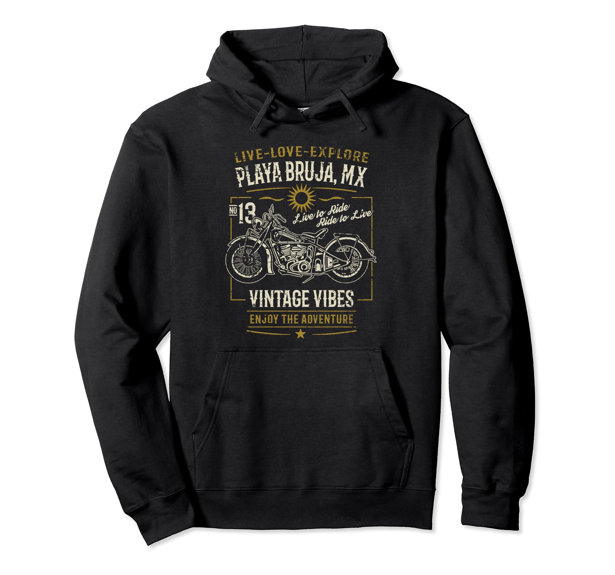 Playa Bruja Mx Mexico Distressed Hoodie - Novelty Apparel for Adults - T-Shirt, Sweatshirt, Hoodie