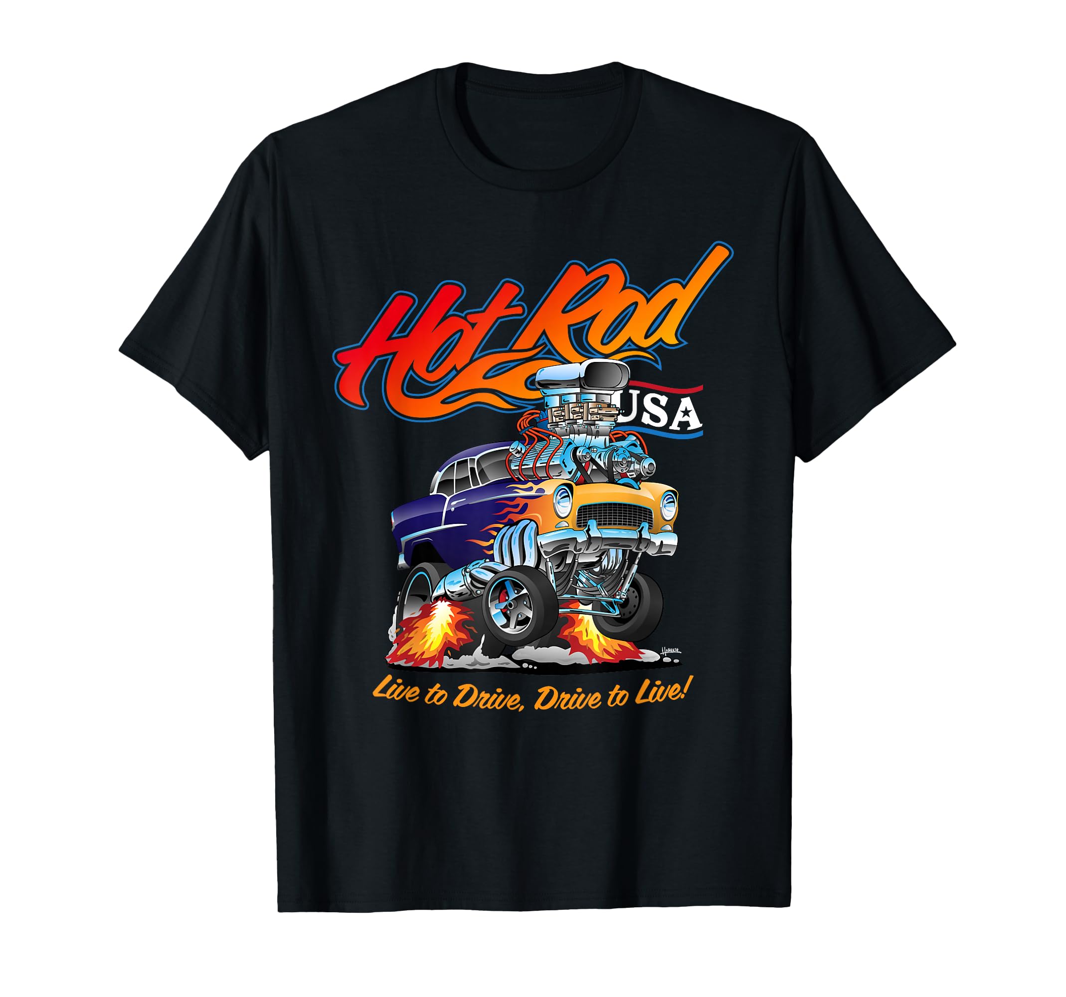 Hotrod Usa Muscle Car Cartoon Race Car T-Shirt - Streetwear Style Unisex - T-Shirt, Sweatshirt, Hoodie