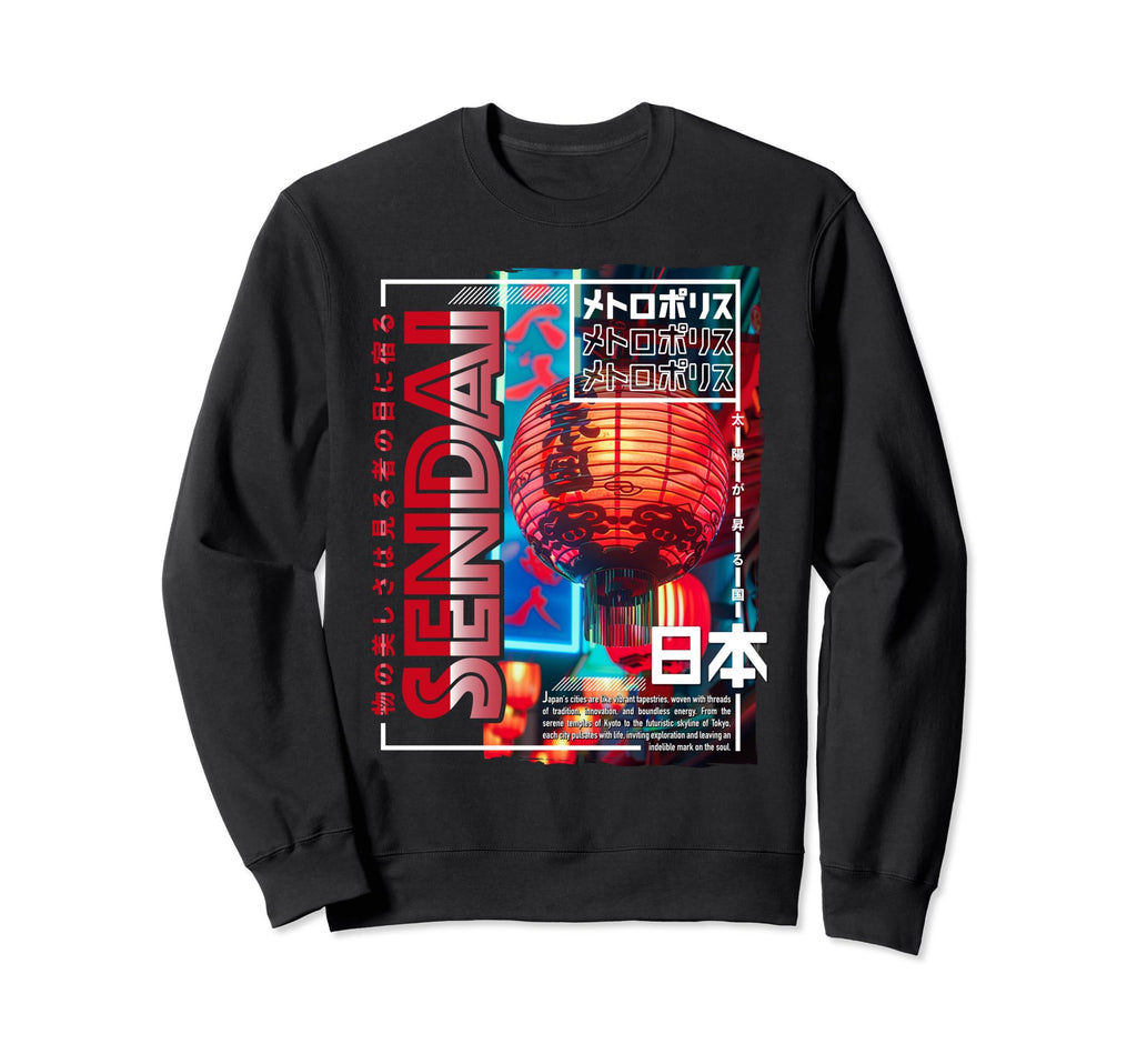 Sendai City 80S Synthwave Lampion Sweatshirt - Unique Graphic for Adults - T-Shirt, Sweatshirt, Hoodie