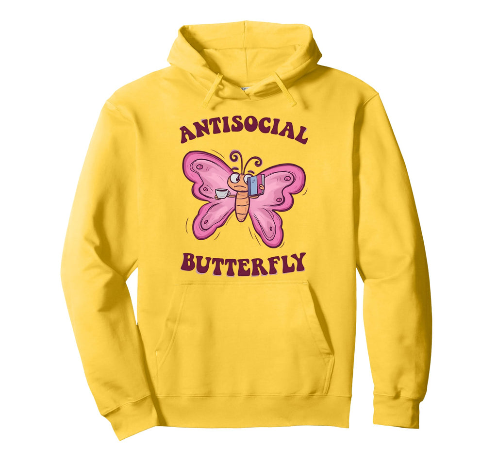 Groovy Anti Social Butterfly Ironic Hoodie - Custom Art Print for Adults - T-Shirt, Sweatshirt, Hoodie