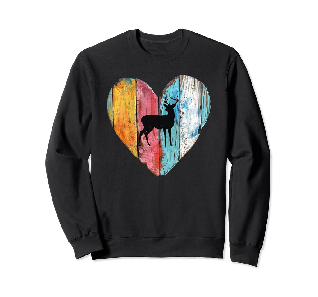 Nature Wooden Heart Deer Colorful Art Sweatshirt - Graphic Print Unisex - T-Shirt, Sweatshirt, Hoodie