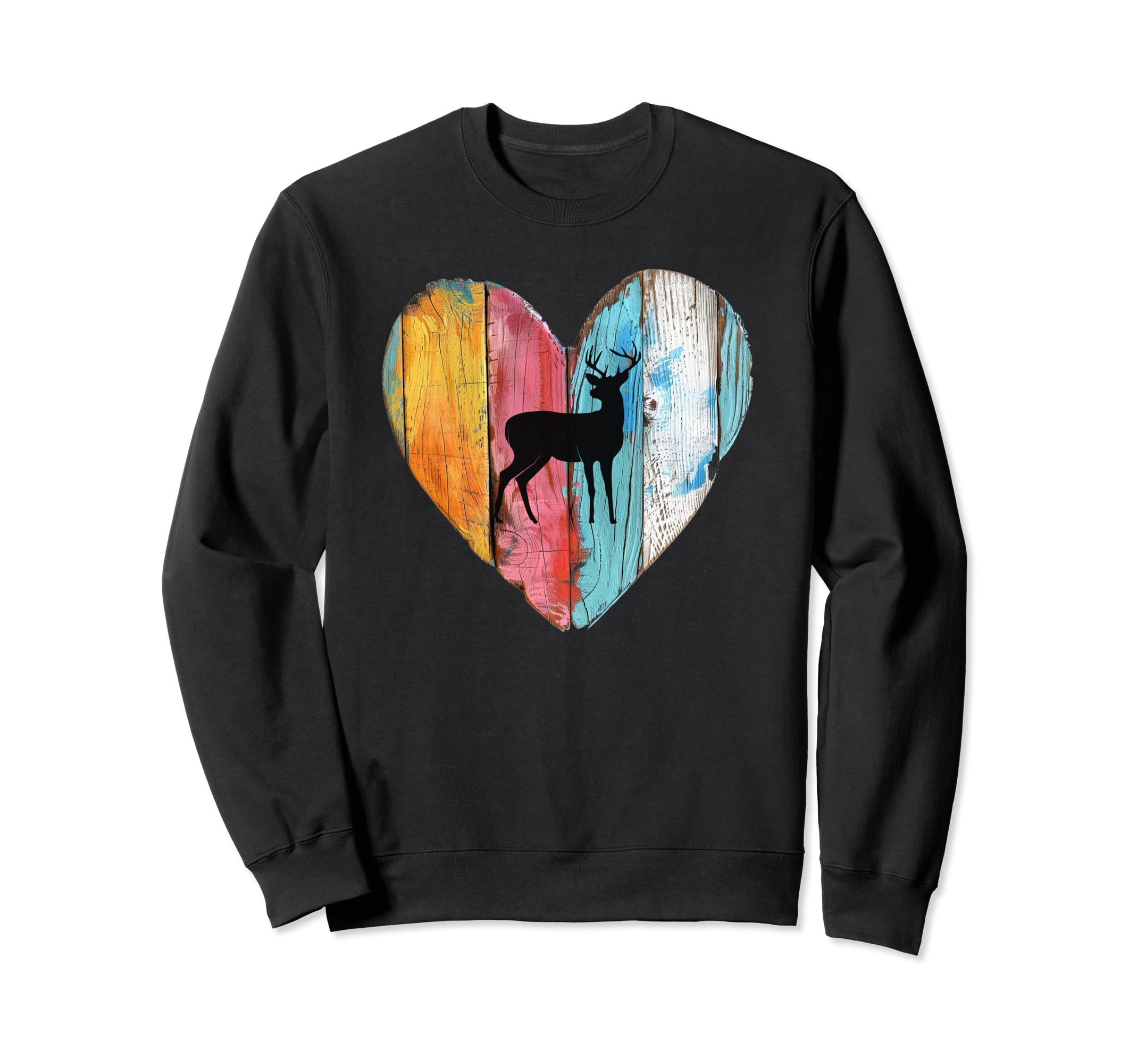 Nature Wooden Heart Deer Colorful Art Sweatshirt - Graphic Print Unisex - T-Shirt, Sweatshirt, Hoodie