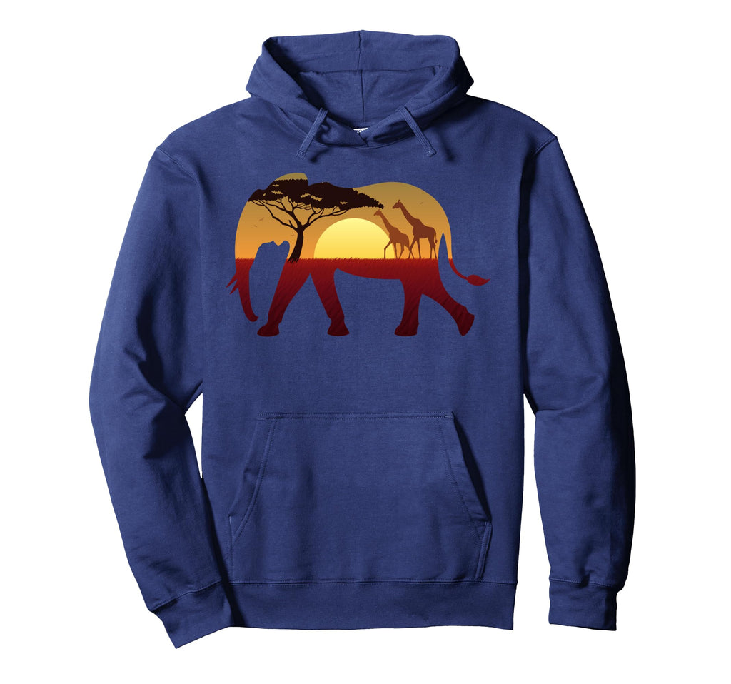 Elephant Silhouette Safari Sunset Giraffe Hoodie - Unique Graphic Unisex - T-Shirt, Sweatshirt, Hoodie