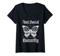 Womens Anti Social Butterfly V Neck T-Shirt - Trendy Graphic for Adults - T-Shirt, Sweatshirt, Hoodie