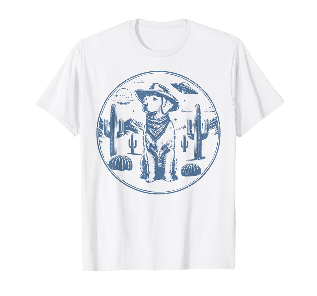 Golden Retriever Ufo 90S Western T-Shirt - Casual Everyday Wear for Adults - T-Shirt, Sweatshirt, Hoodie