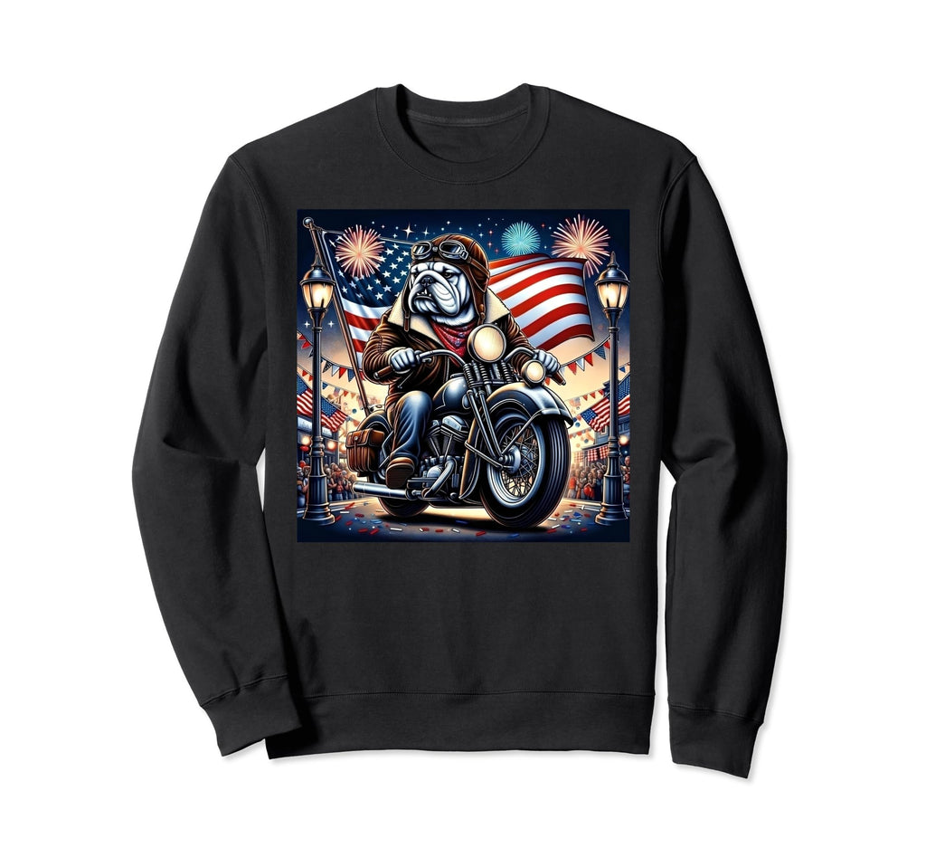 Patriotic Bulldog Motorcycle Sweatshirt - Minimalist Print Unisex - T-Shirt, Sweatshirt, Hoodie