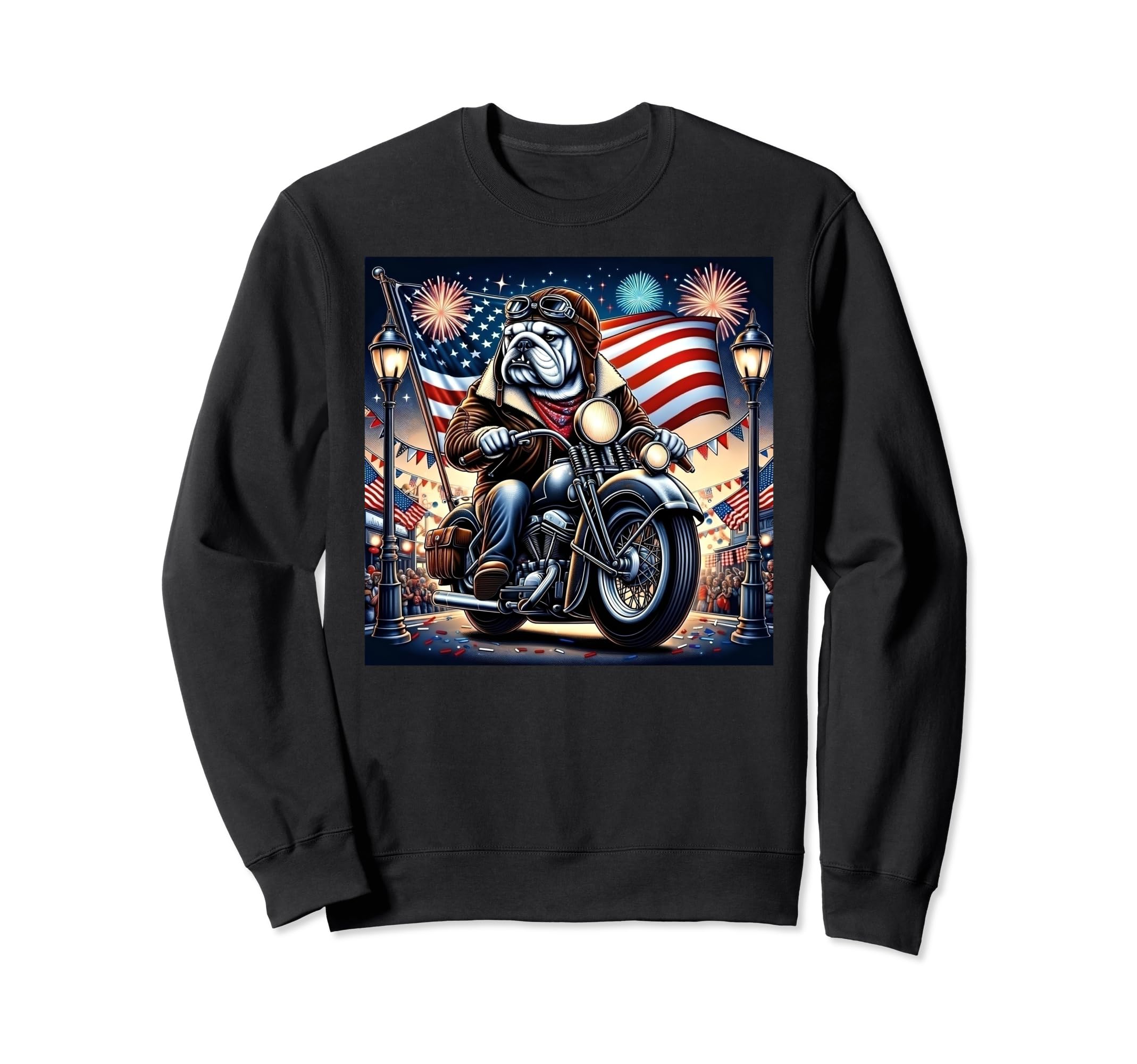 Patriotic Bulldog Motorcycle Sweatshirt - Minimalist Print Unisex - T-Shirt, Sweatshirt, Hoodie