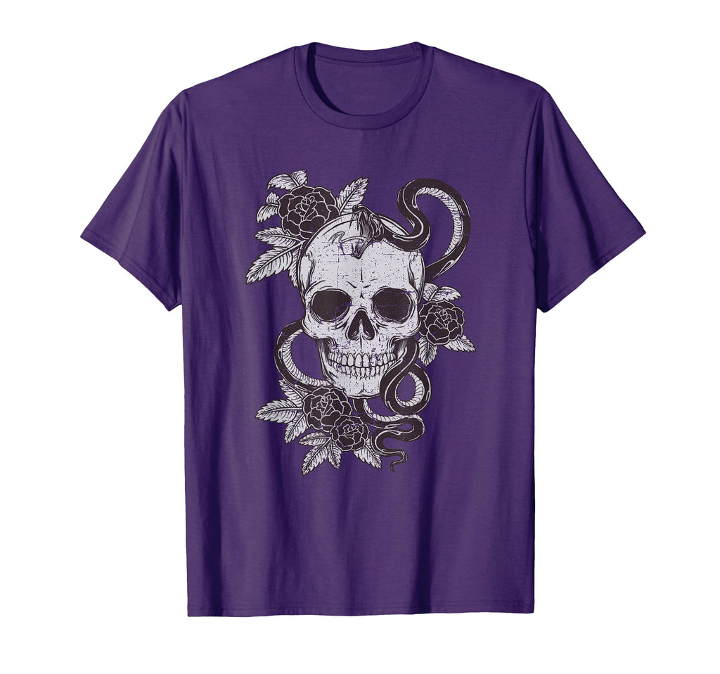 Skull Snake Rose Art Old School Tattoo T-Shirt - Graphic Print Unisex - T-Shirt, Sweatshirt, Hoodie