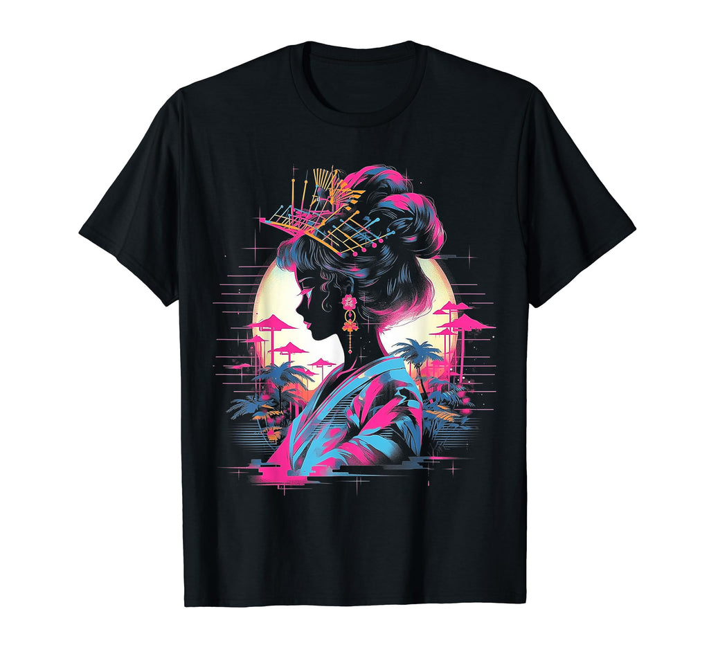 Vaporwave Geisha 80S Synthwave 19 T-Shirt - Custom Art Print Unisex - T-Shirt, Sweatshirt, Hoodie