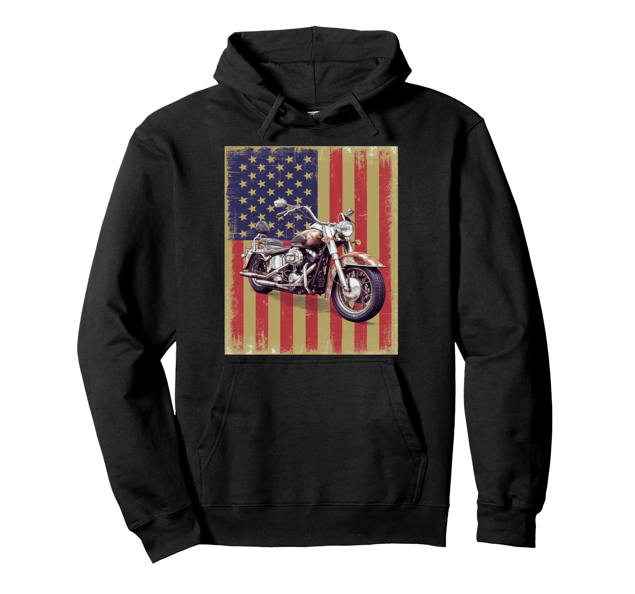 Motorcycle Usa Flag Hoodie - Fun Novelty Design for Adults - T-Shirt, Sweatshirt, Hoodie
