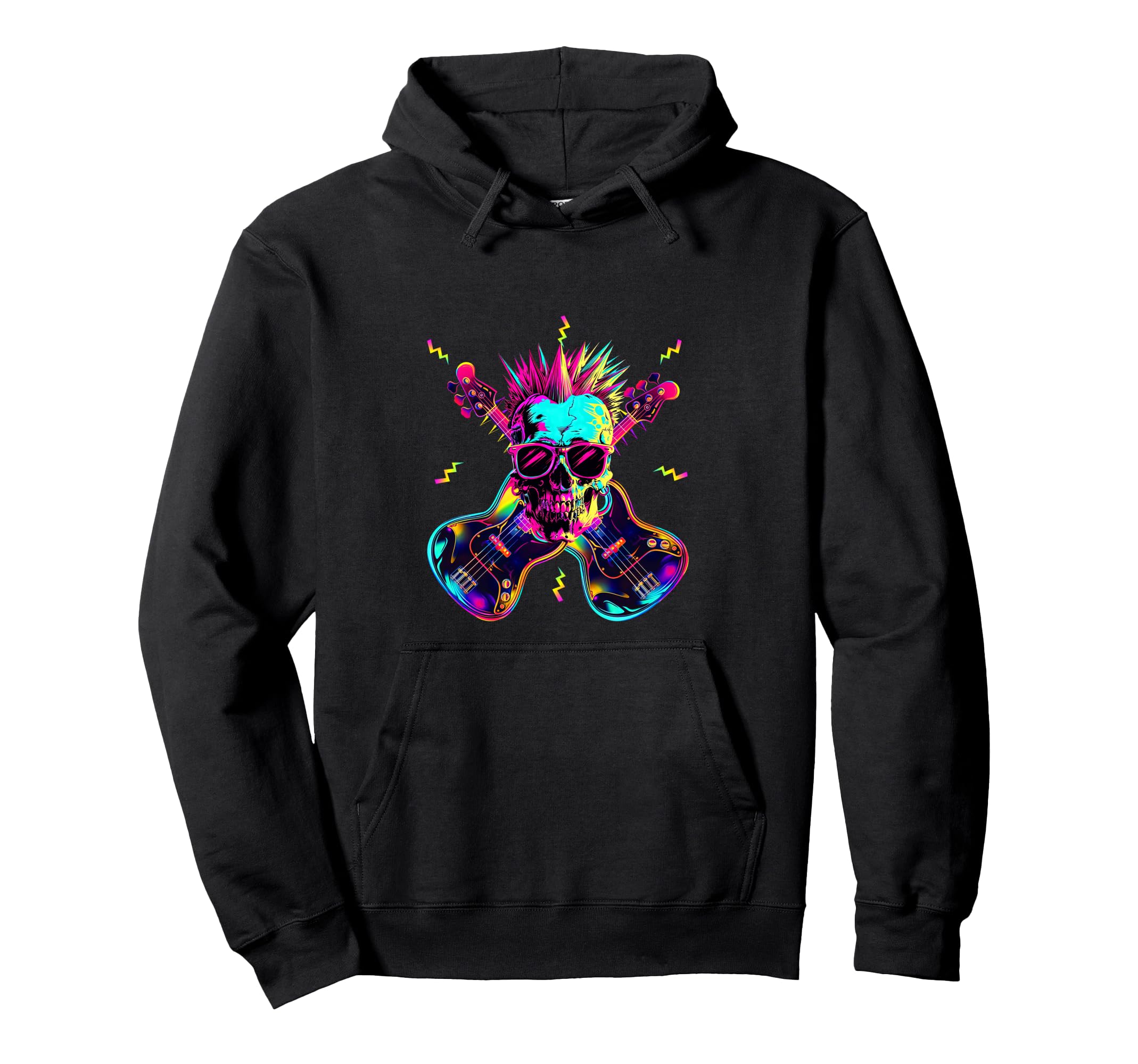 Streetwear Synthwave 80S 90S Skull Hoodie - Fun Novelty Design for Adults - T-Shirt, Sweatshirt, Hoodie
