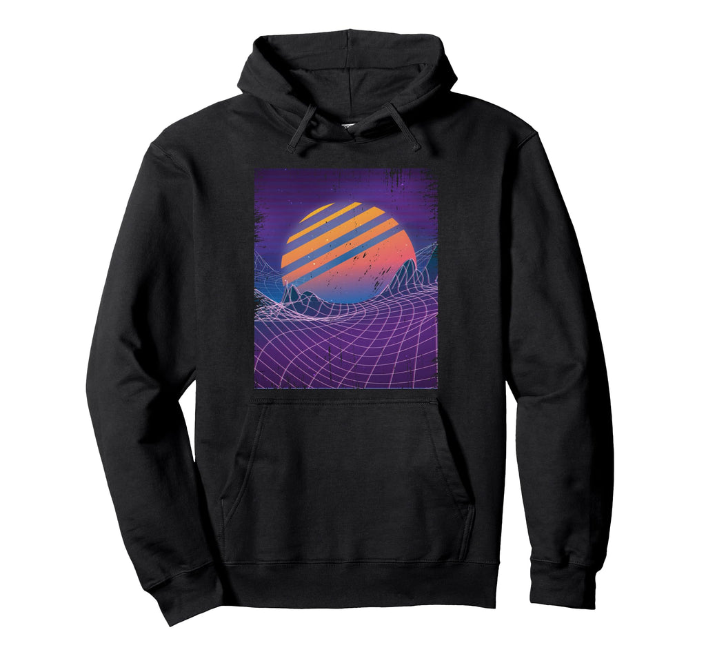 Vaporwave 80S Grid Sunset Synthwave Hoodie - Graphic Print Unisex - T-Shirt, Sweatshirt, Hoodie
