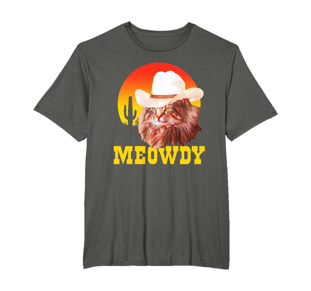 Meowdy Funny Cat Cowboy Hat Grey Black T-Shirt - Fun Novelty Design Unisex - T-Shirt, Sweatshirt, Hoodie