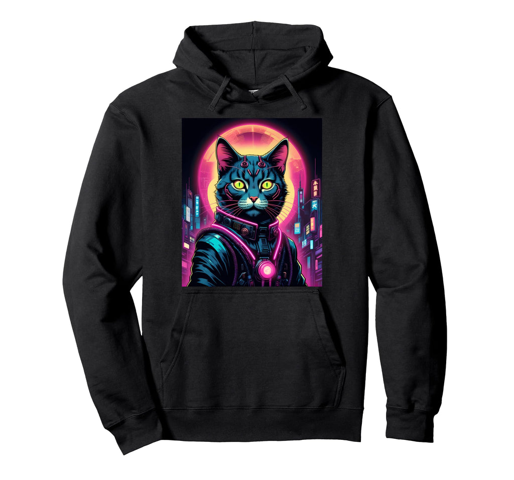 Vaporwave Cat 80S Synthwave Hoodie - Graphic Print for Adults - T-Shirt, Sweatshirt, Hoodie