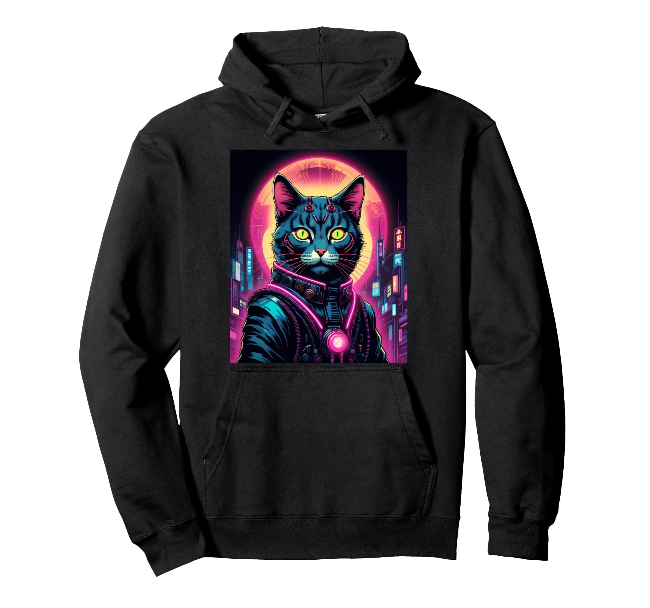 Vaporwave Cat 80S Synthwave Hoodie - Graphic Print for Adults - T-Shirt, Sweatshirt, Hoodie