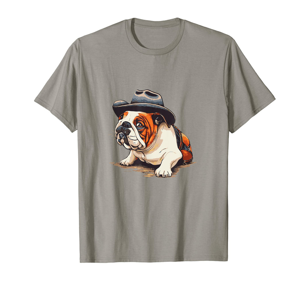 English Bulldog Puppy Cowboy Funny T-Shirt - Custom Art Print Men Women - T-Shirt, Sweatshirt, Hoodie