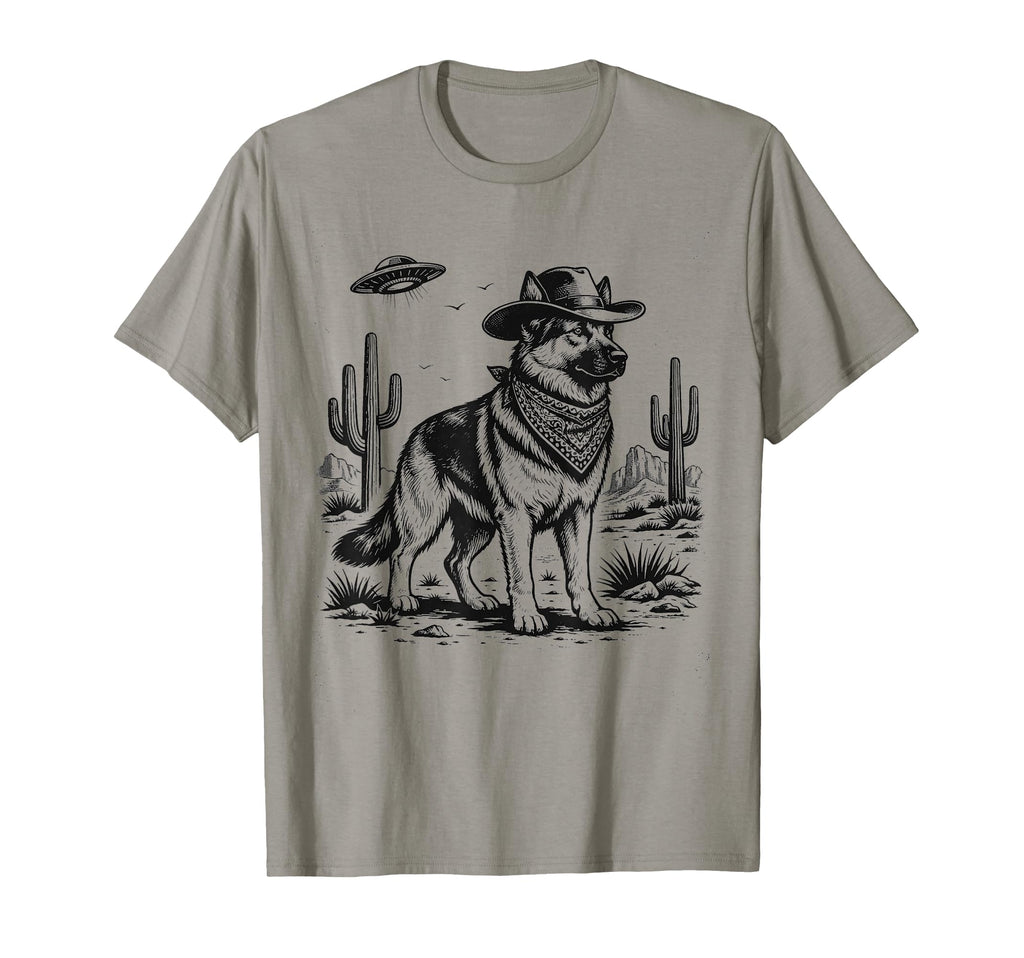 German Shepherd Cowboys Ufo Western T-Shirt - Casual Everyday Wear Unisex - T-Shirt, Sweatshirt, Hoodie