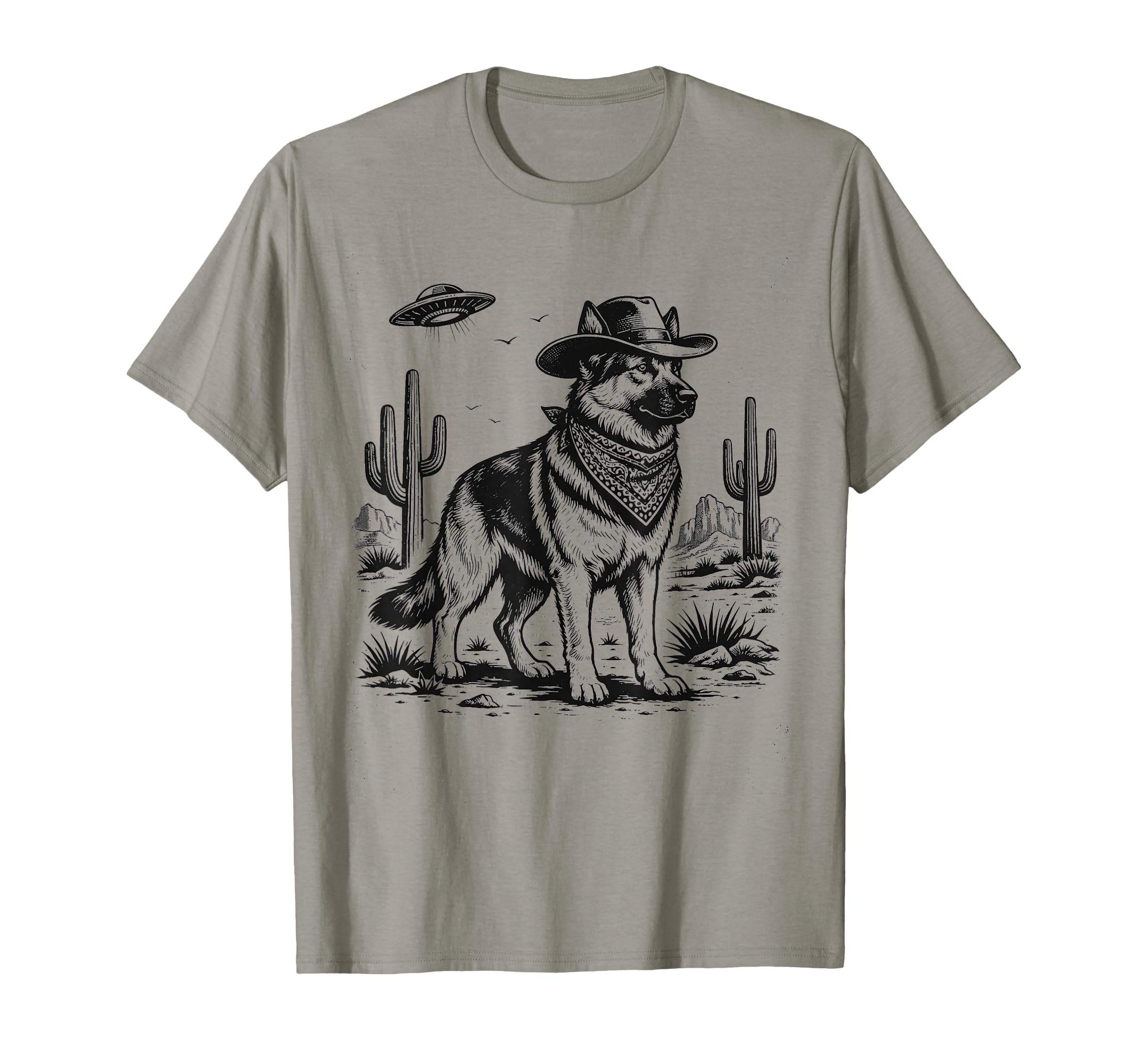German Shepherd Cowboys Ufo Western T-Shirt - Casual Everyday Wear Unisex - T-Shirt, Sweatshirt, Hoodie