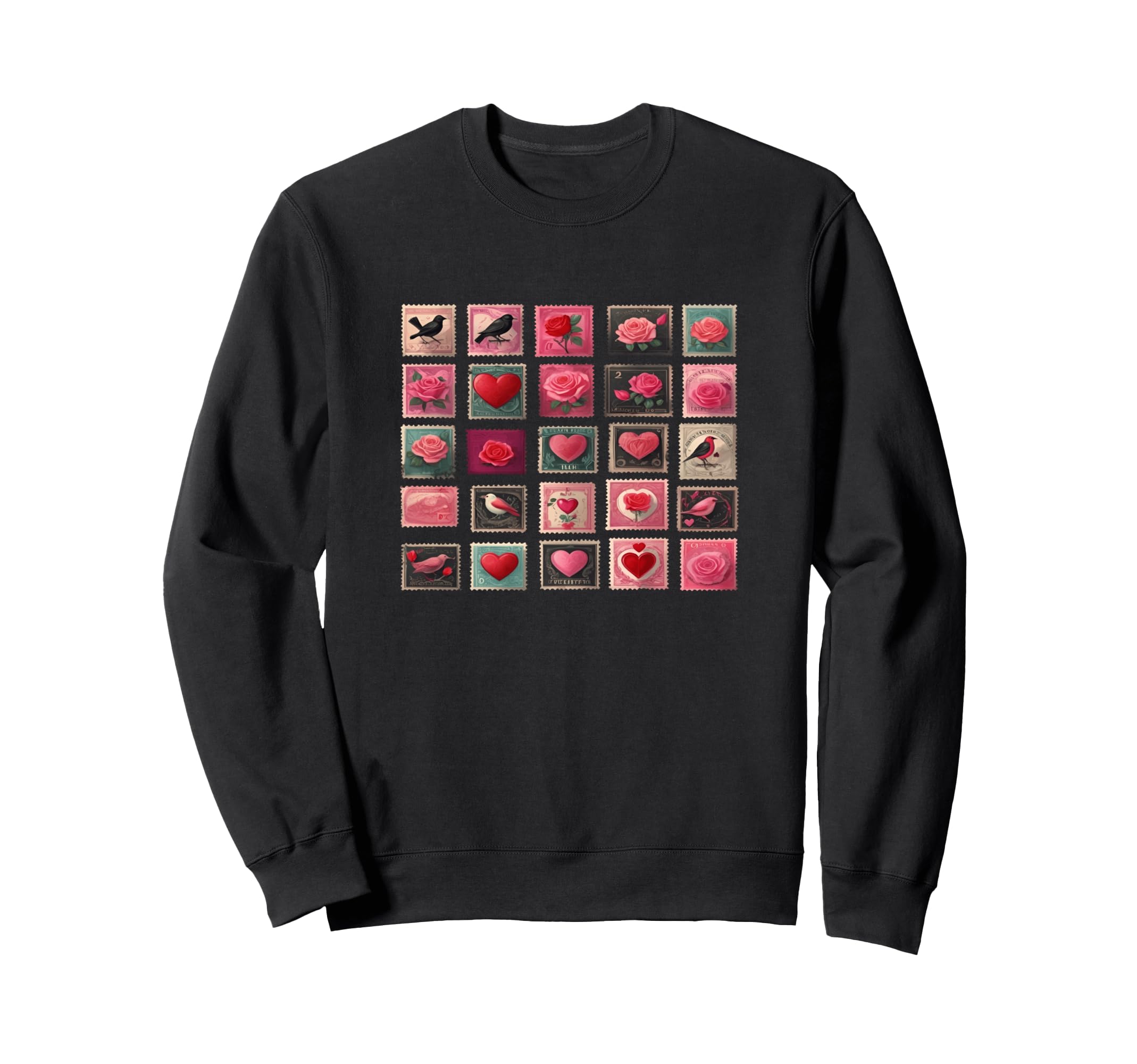 Valentines Romantic Stamp Roses Sweatshirt - Custom Art Print for Adults - T-Shirt, Sweatshirt, Hoodie