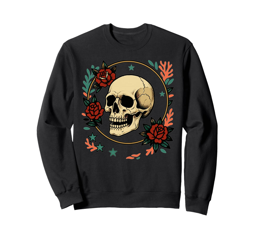 Skull Tattoo Art Floral Frame Sweatshirt - Unique Graphic for Adults - T-Shirt, Sweatshirt, Hoodie