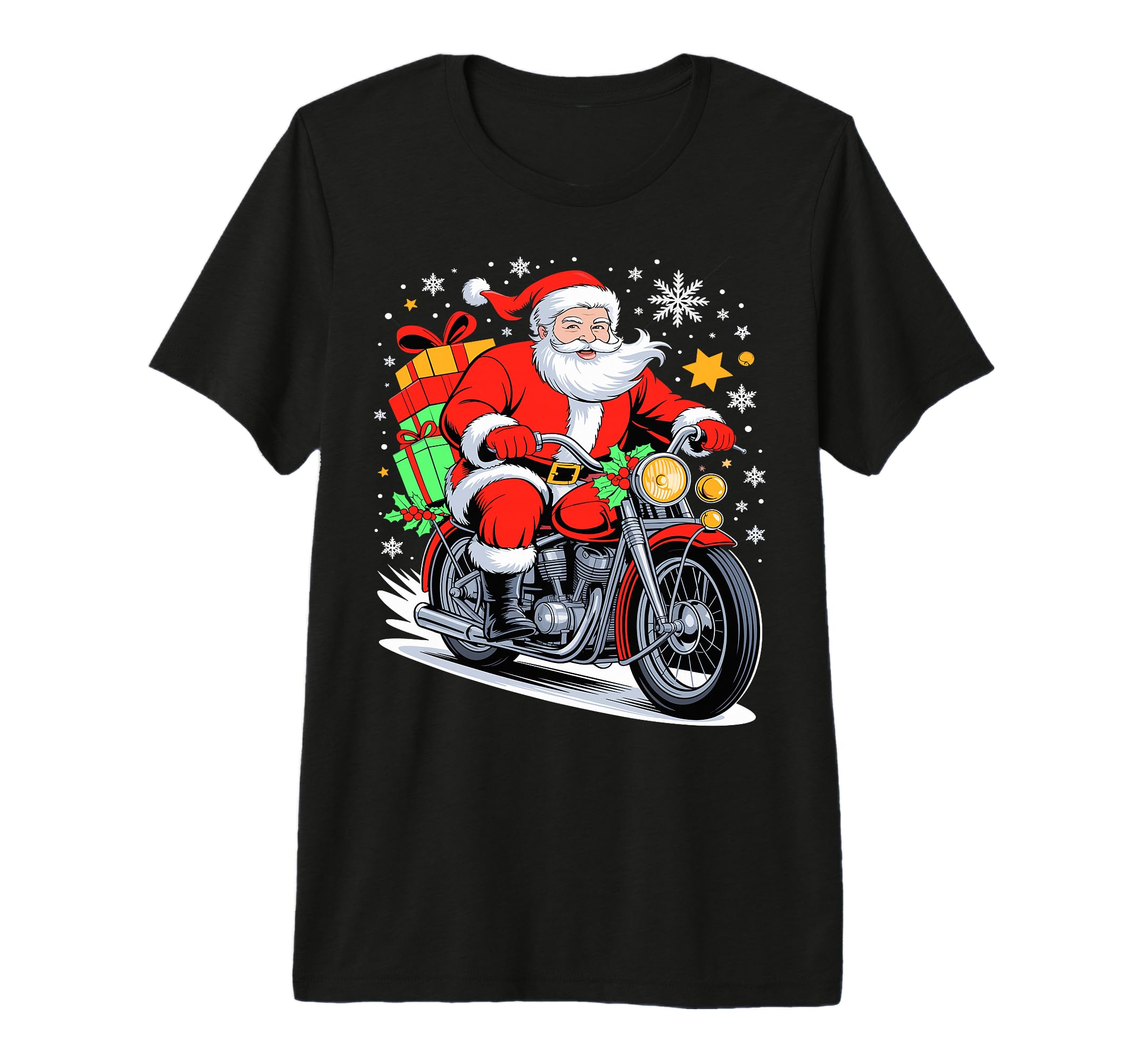 Merry Santa Riding Motorcycle Tri Blend T-Shirt - Minimalist Print Unisex - T-Shirt, Sweatshirt, Hoodie