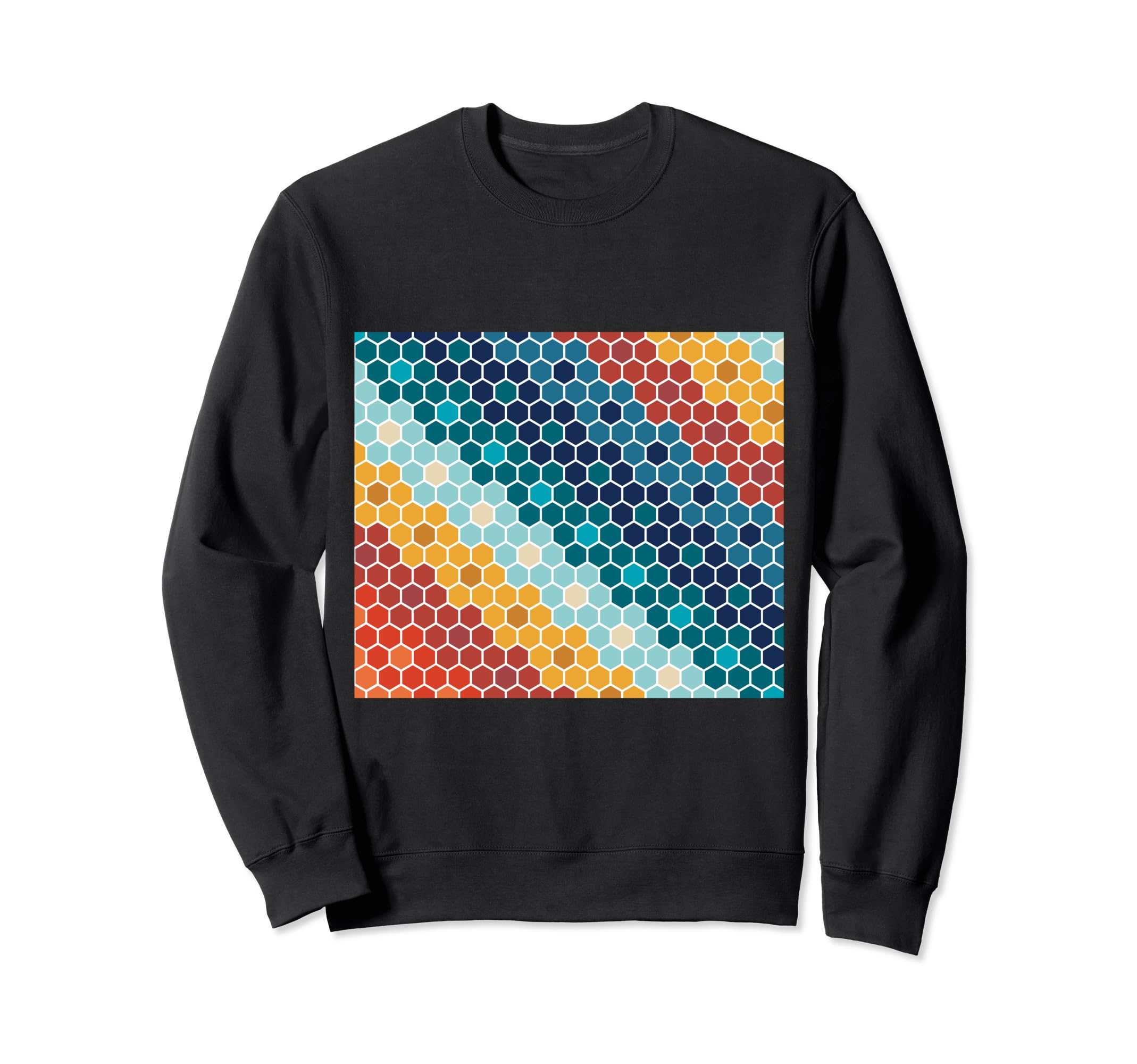 Colorful Floral Mosaic Hexagon Sweatshirt - Casual Everyday Wear Unisex - T-Shirt, Sweatshirt, Hoodie