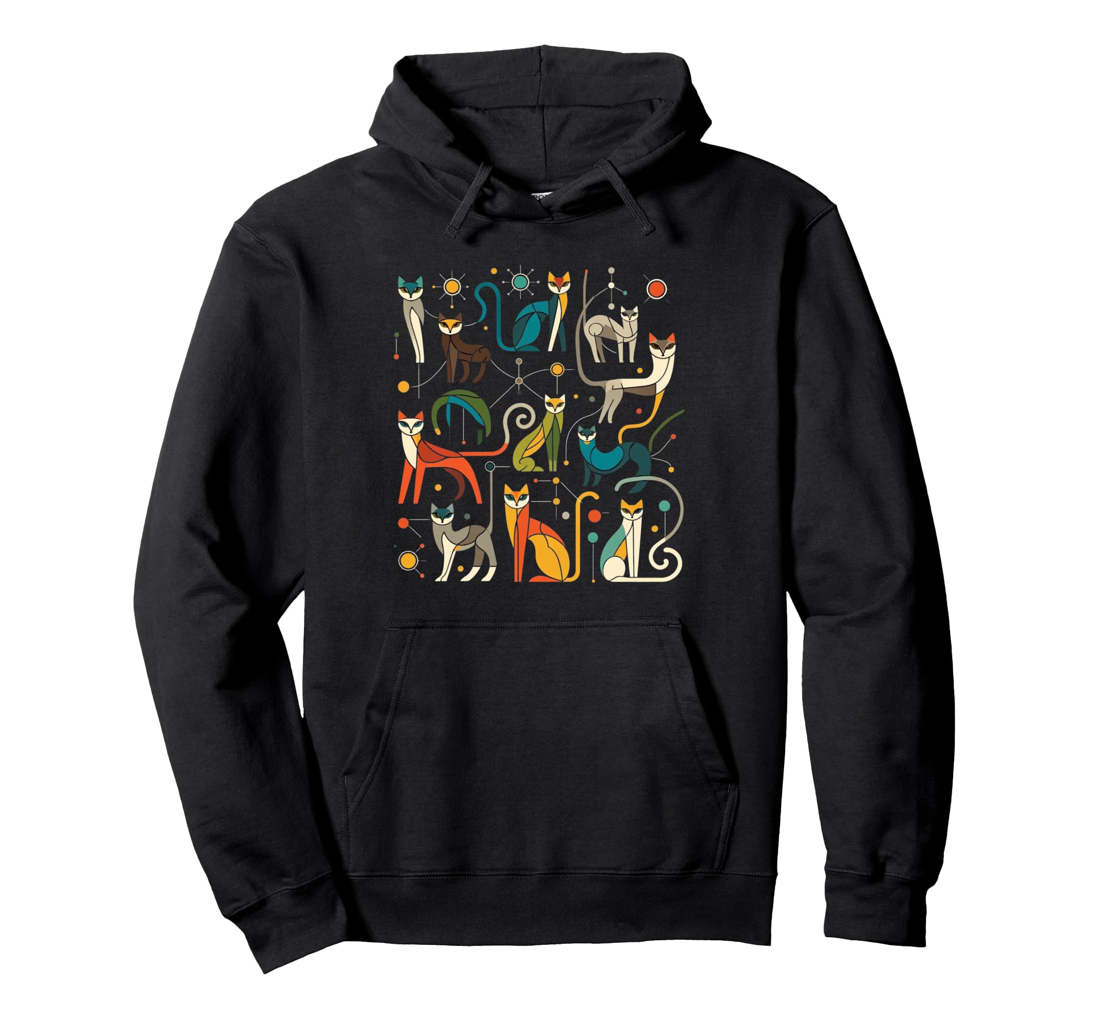 Mid Century Long Neck Cats 50S 60S Hoodie - Custom Art Print Unisex - T-Shirt, Sweatshirt, Hoodie