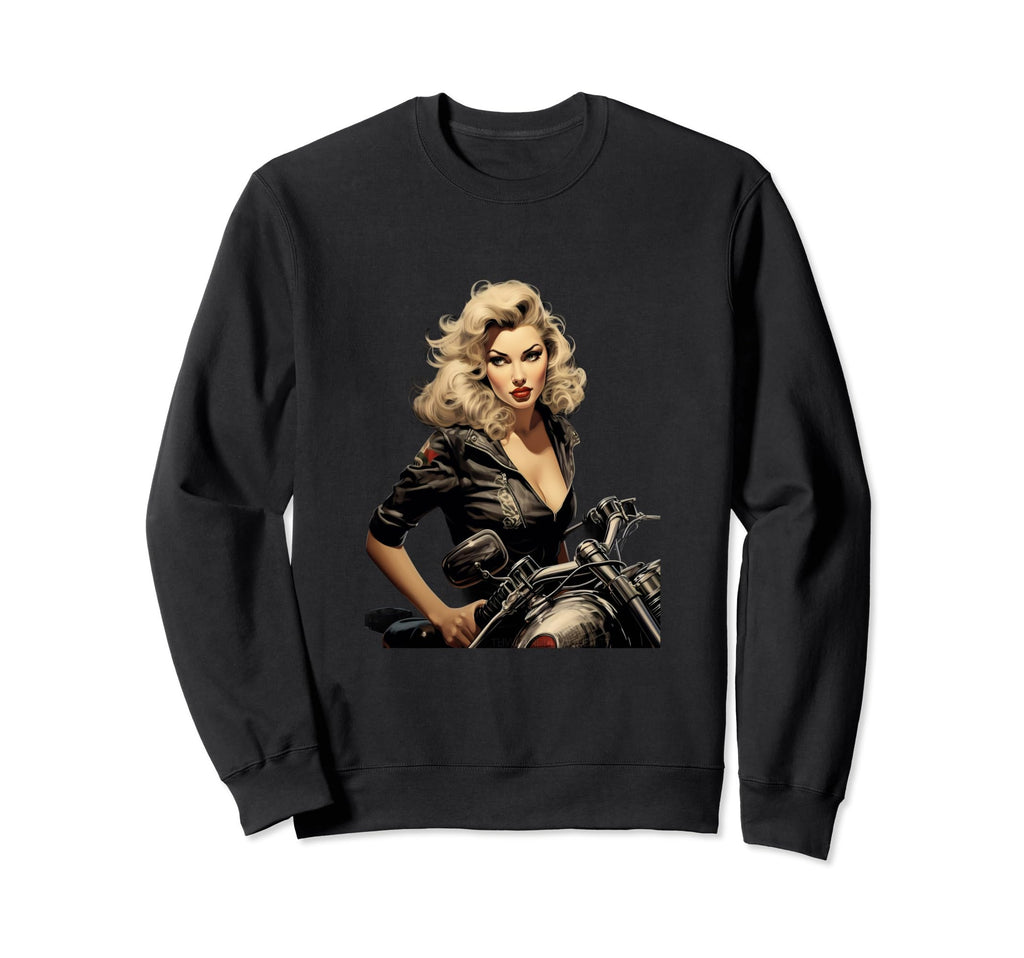 Pinup Biker Motorcycle Rider Sweatshirt - Aesthetic Graphic Men Women - T-Shirt, Sweatshirt, Hoodie