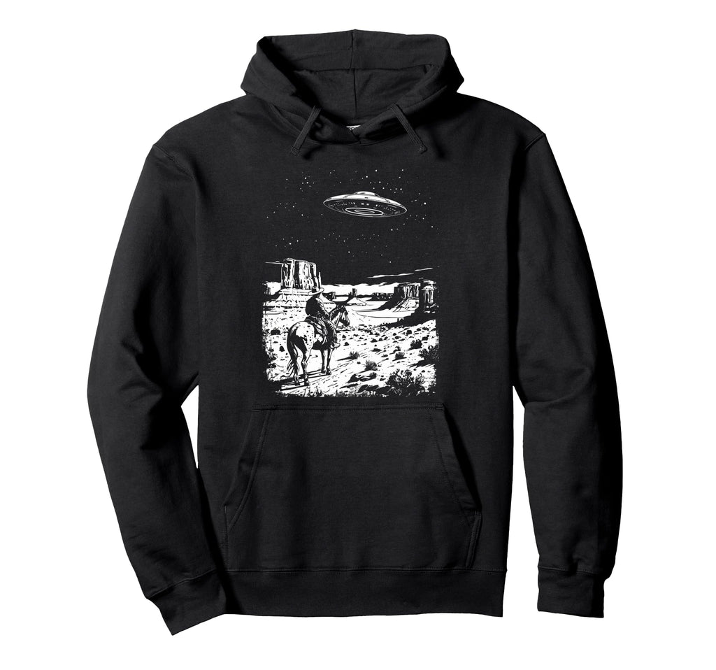 Ufo Western Cowboy Under Night Hoodie - Casual Everyday Wear Men Women - T-Shirt, Sweatshirt, Hoodie