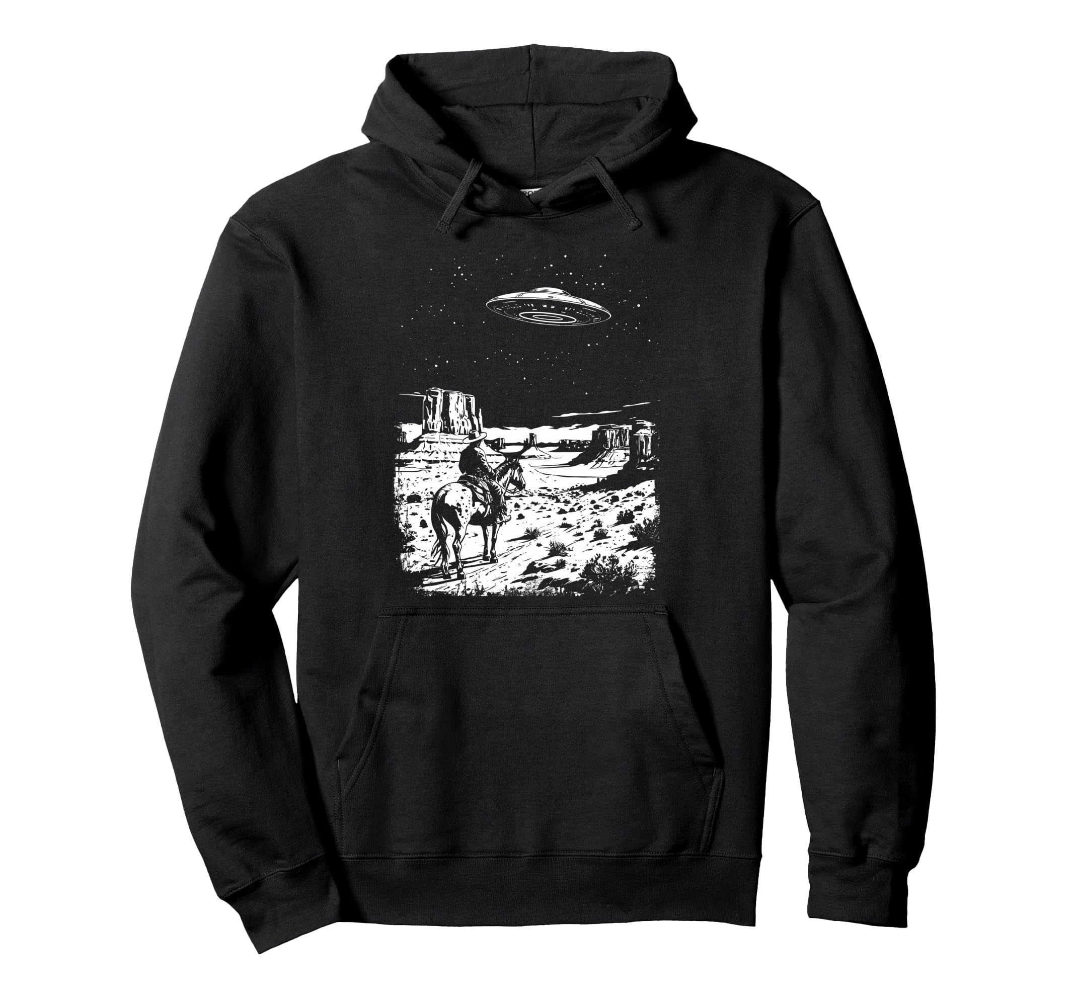 Ufo Western Cowboy Under Night Hoodie - Casual Everyday Wear Men Women - T-Shirt, Sweatshirt, Hoodie