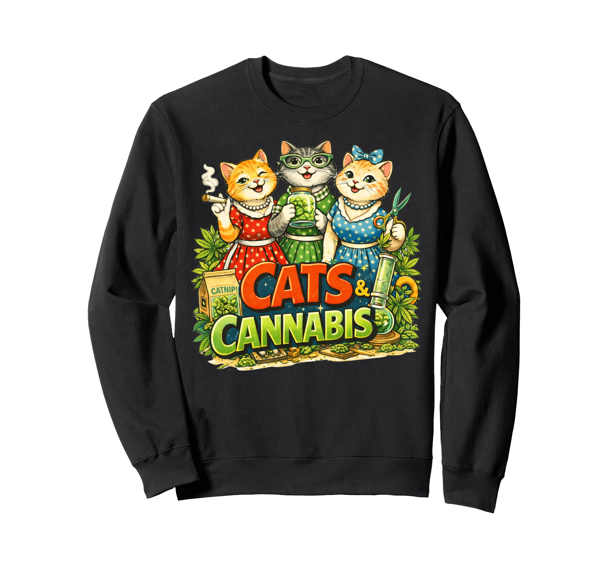 Cats And Cannabis Character Sweatshirt - Minimalist Print Unisex - T-Shirt, Sweatshirt, Hoodie