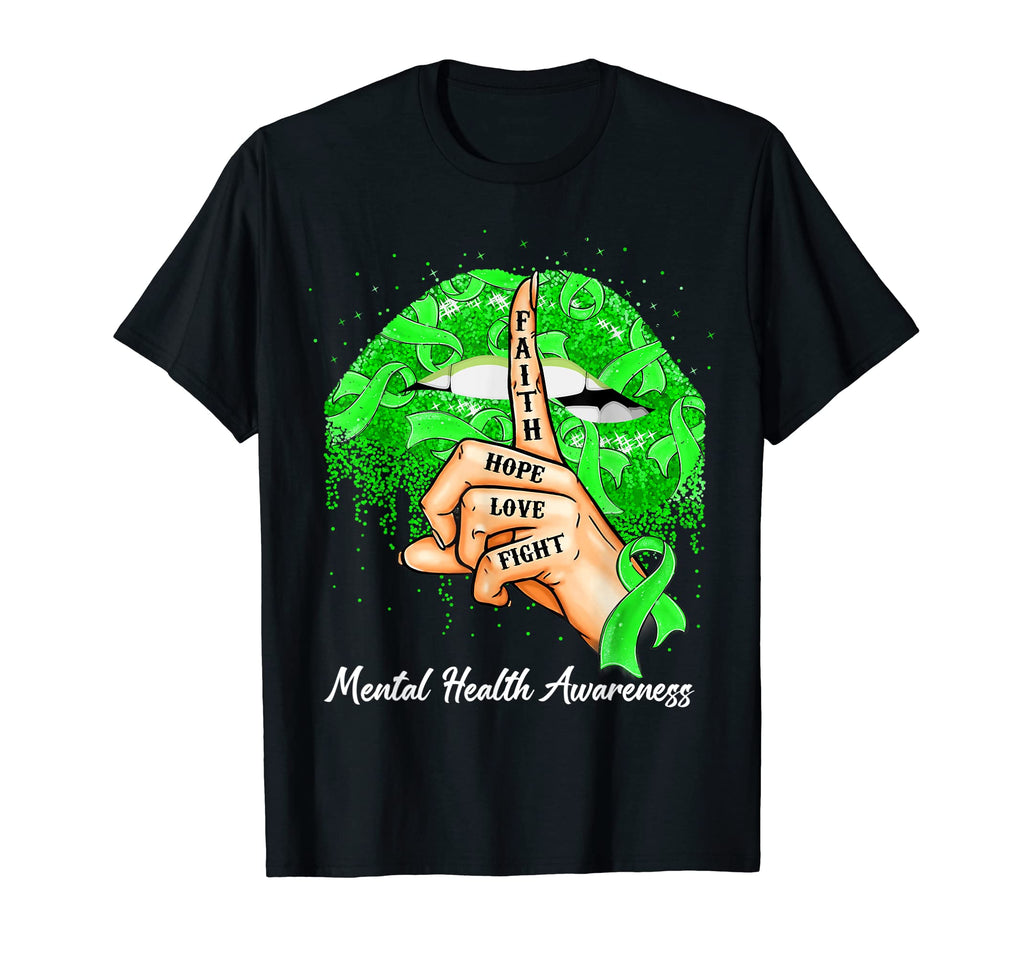 Faith Hope Love Fight Green Ribbon T-Shirt - Minimalist Print Unisex - T-Shirt, Sweatshirt, Hoodie