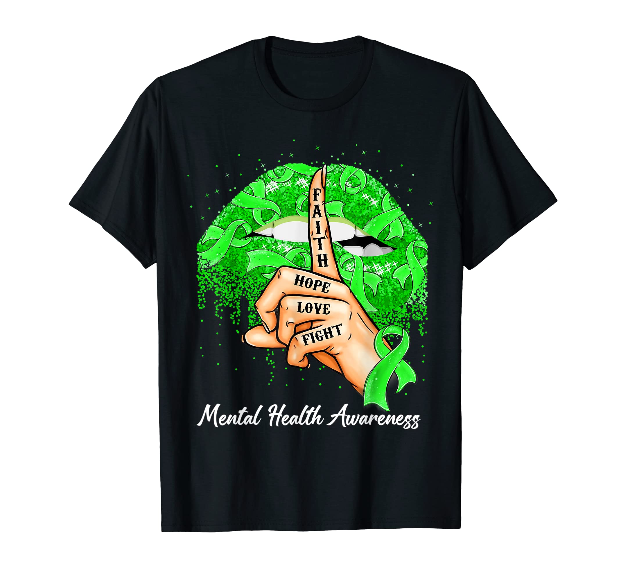 Faith Hope Love Fight Green Ribbon T-Shirt - Minimalist Print Unisex - T-Shirt, Sweatshirt, Hoodie