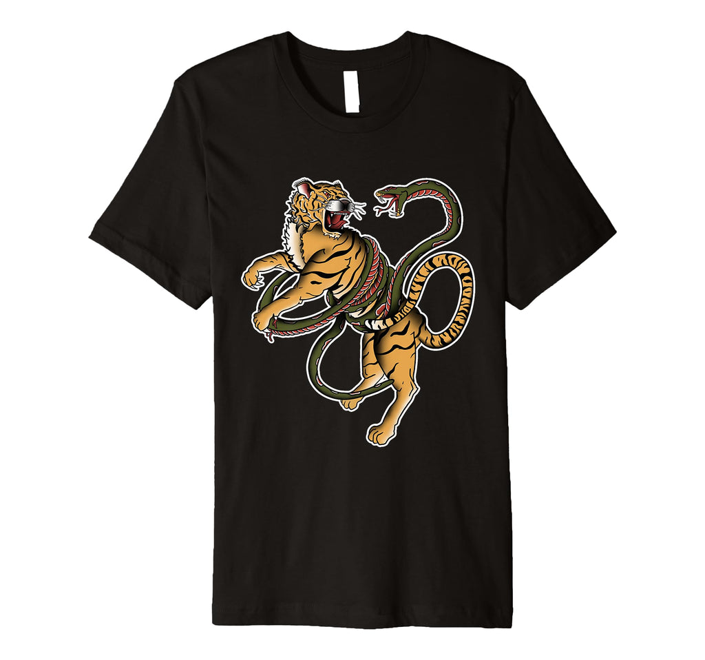 American Traditional Tiger And Snake T-Shirt - Trendy Graphic for Adults - T-Shirt, Sweatshirt, Hoodie