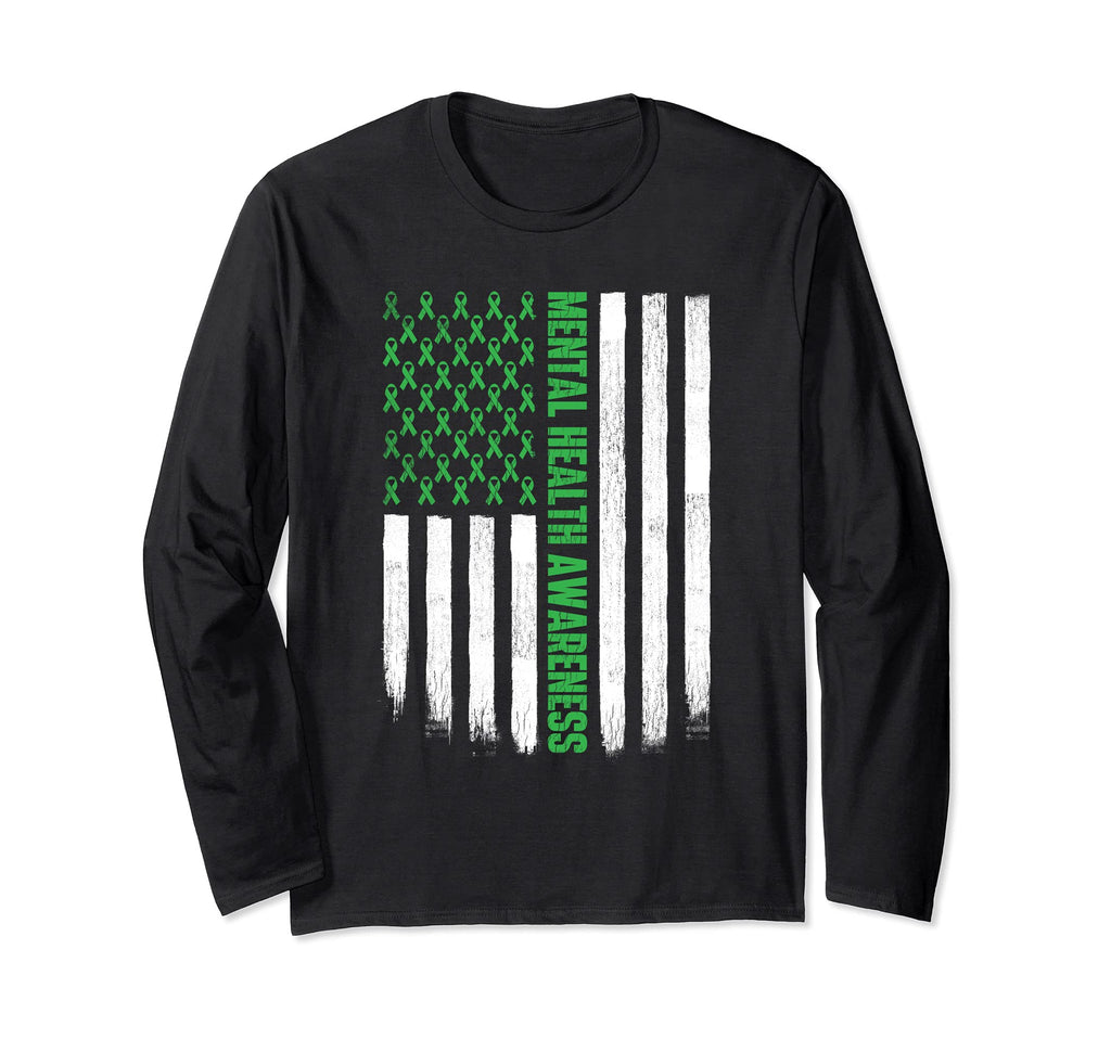 Us Flag Green Ribbon Mental Health T-Shirt - Novelty Apparel for Adults - T-Shirt, Sweatshirt, Hoodie