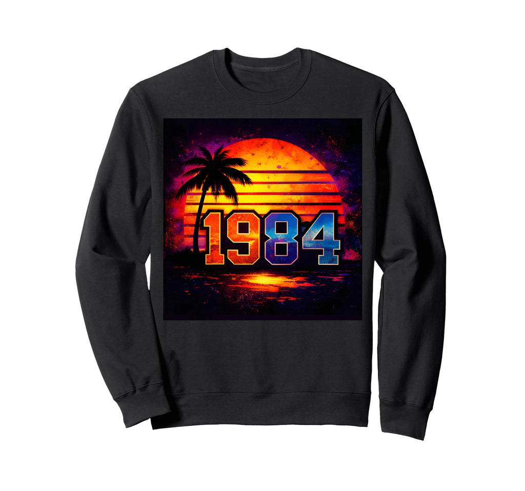 1984 Sunset Palm Tree Synthwave Sweatshirt - Streetwear Style for Adults - T-Shirt, Sweatshirt, Hoodie