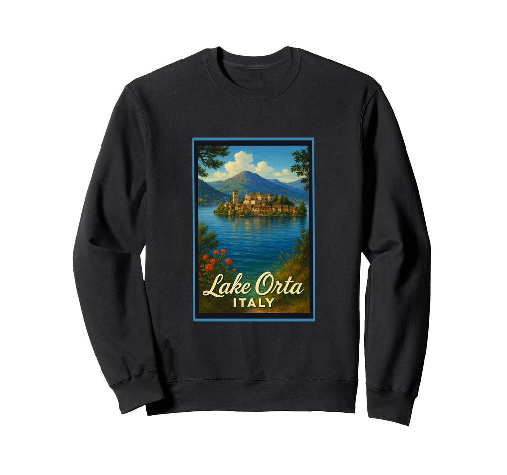 Lake Orta Italy 50S Travel Tour Art Sweatshirt - Graphic Print Men Women - T-Shirt, Sweatshirt, Hoodie