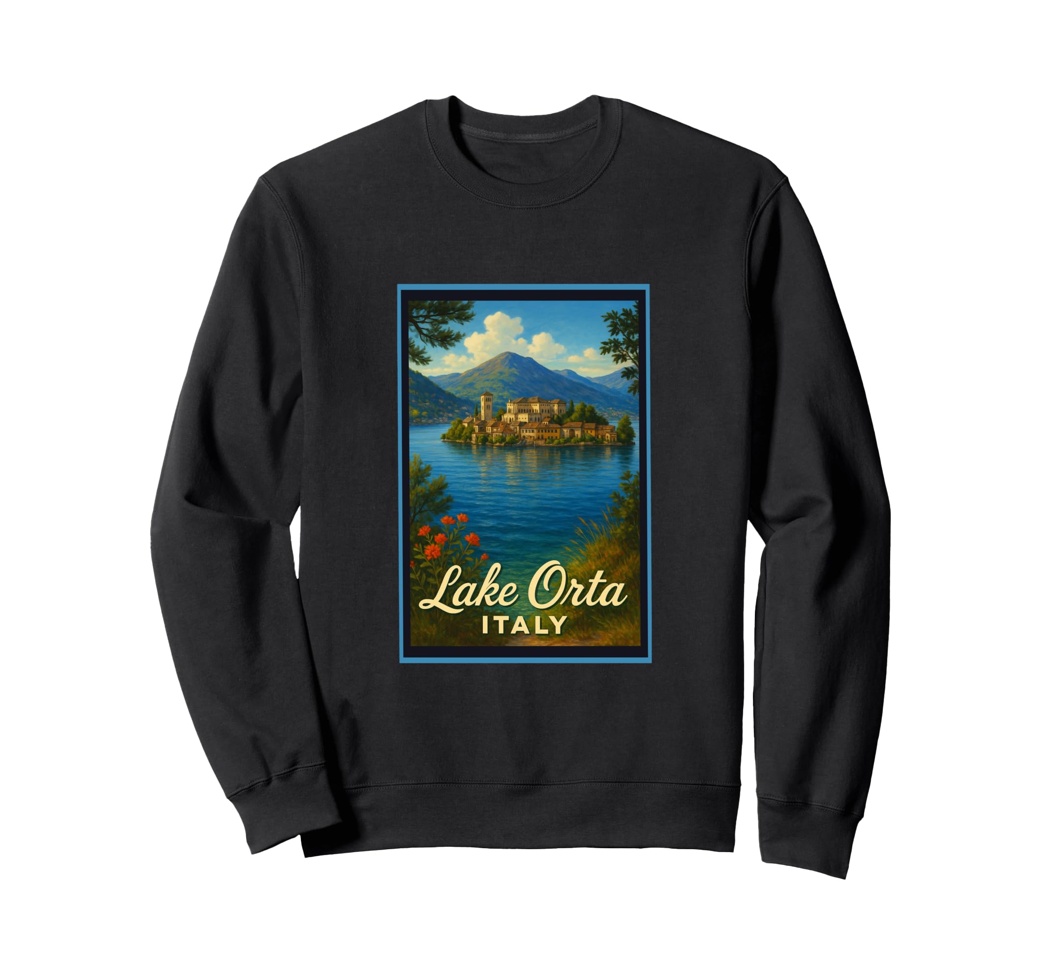 Lake Orta Italy 50S Travel Tour Art Sweatshirt - Graphic Print Men Women - T-Shirt, Sweatshirt, Hoodie