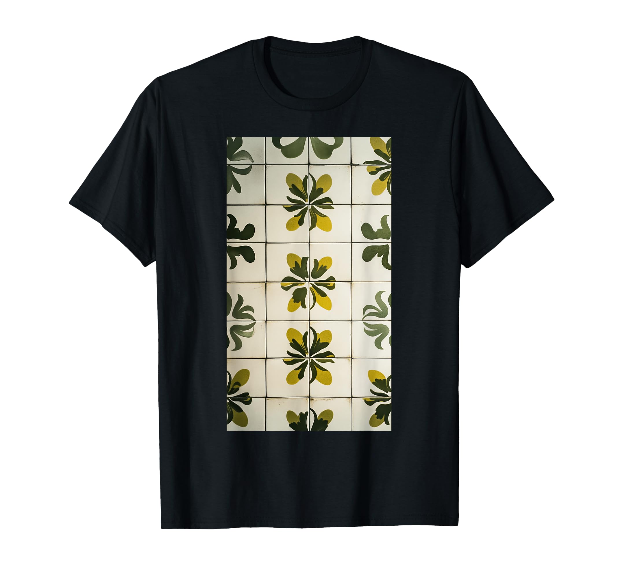 Tile Olive Floral Pattern Tiles T-Shirt - Novelty Apparel Unisex - T-Shirt, Sweatshirt, Hoodie