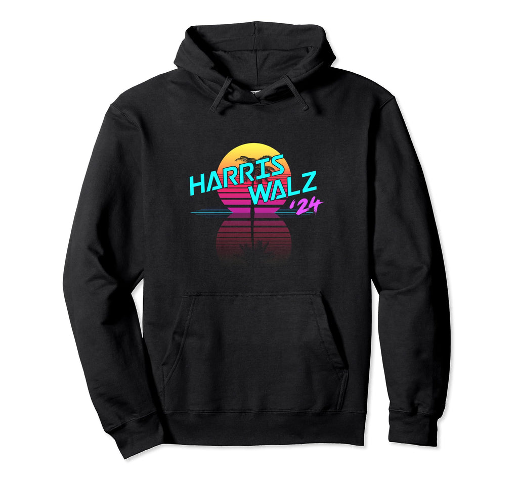 Harris Walz 24 Synthwave Outrun 80S Hoodie - Fun Novelty Design for Adults - T-Shirt, Sweatshirt, Hoodie